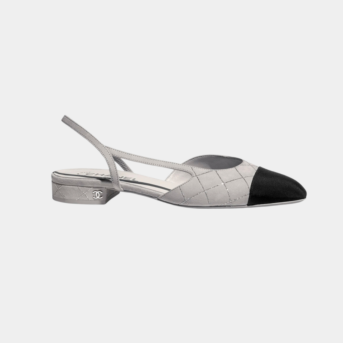 Low Slingback -  Suede Goatskin &amp; Grosgrain - Grey, Silver &amp; Black