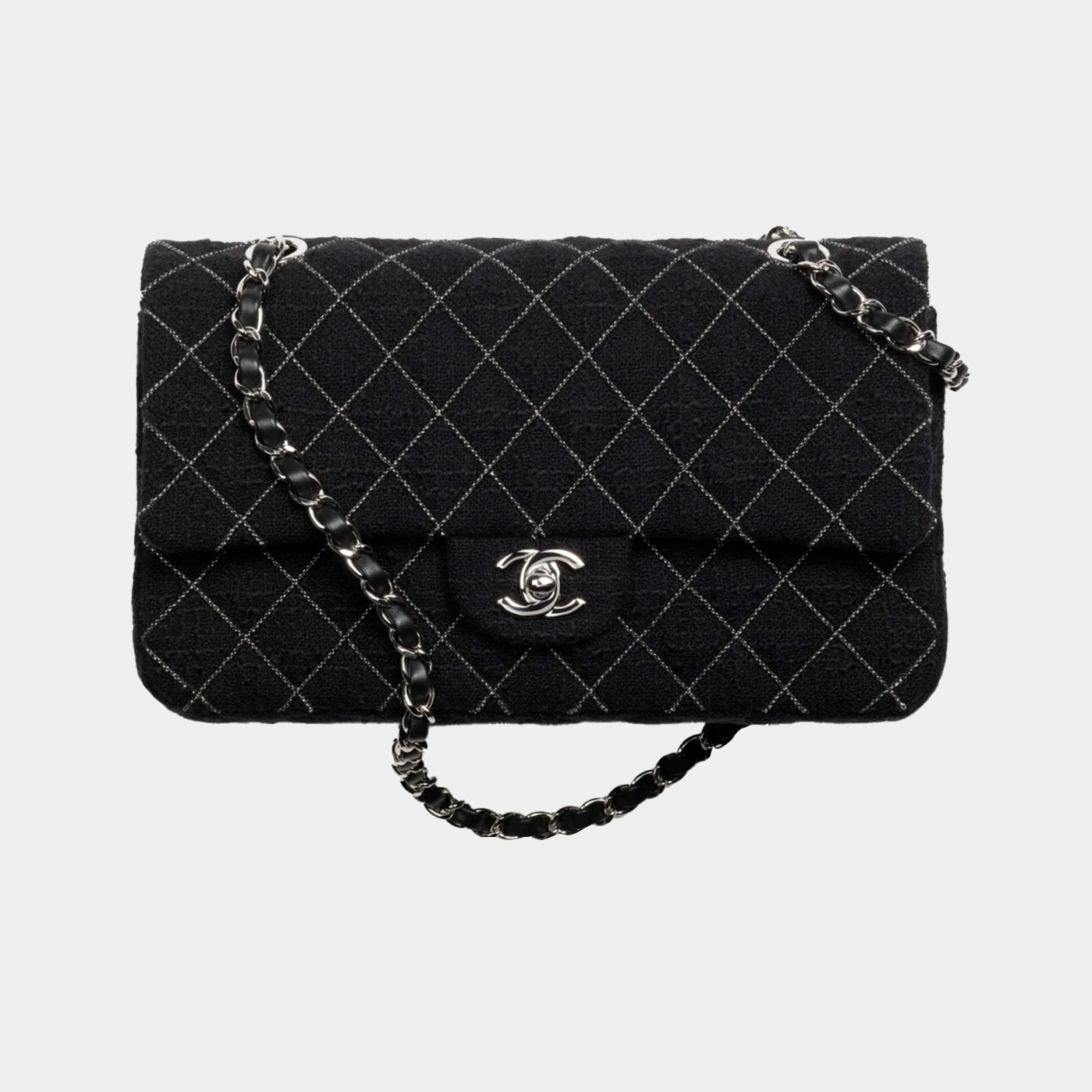 CLASSIC HANDBAG - WOOL TWEED &amp; SILVER-TONE METALBLACK