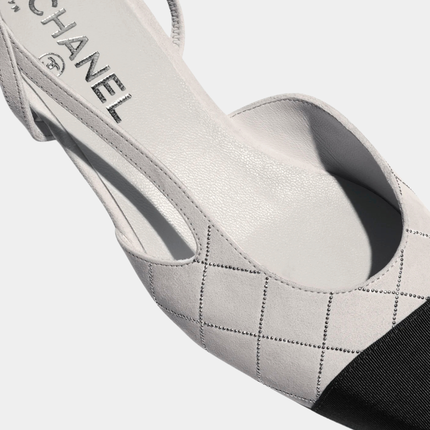 Low Slingback -  Suede Goatskin &amp; Grosgrain - Grey, Silver &amp; Black