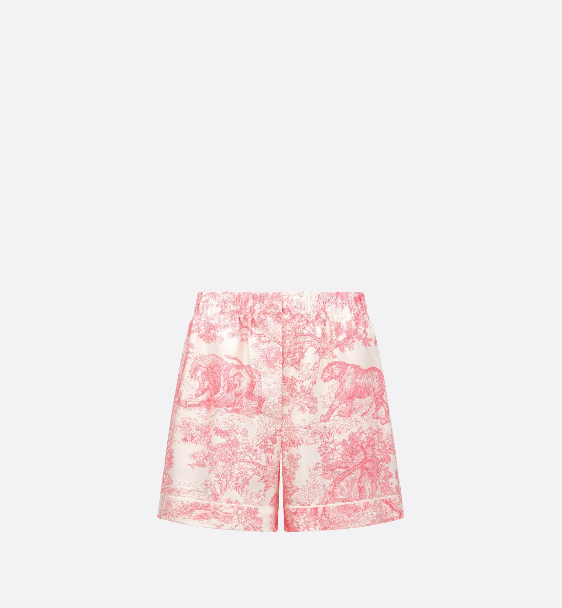 Dioriviera Shorts White And Candy Pink Silk Twill With Toile De Jouy Sauvage Motif