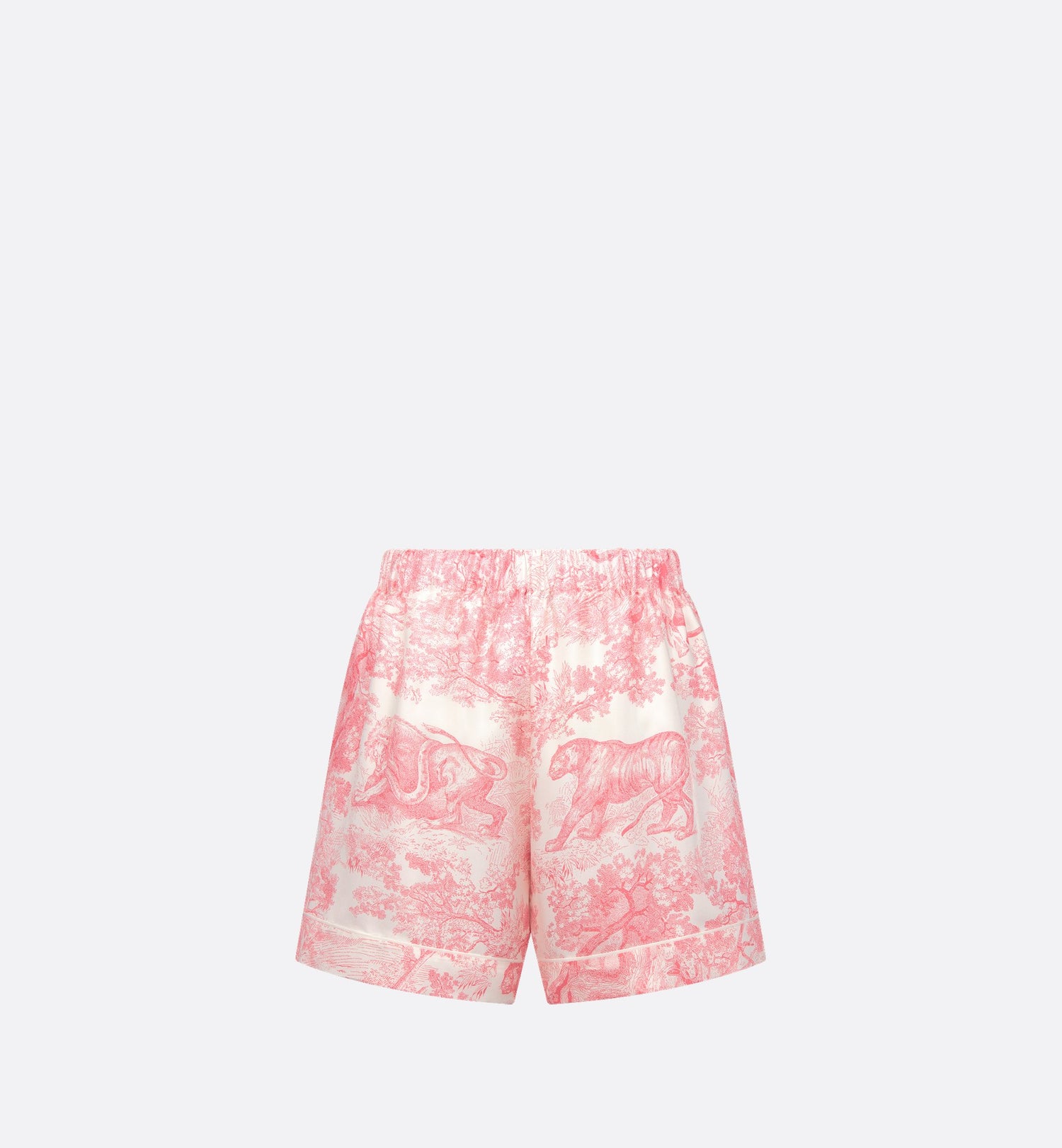 Dioriviera Shorts White And Candy Pink Silk Twill With Toile De Jouy Sauvage Motif