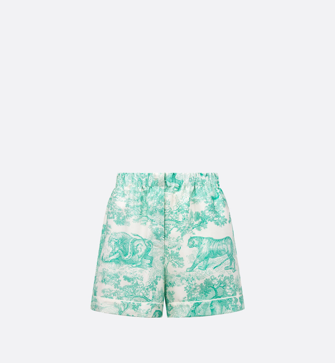 Dioriviera Shorts White And Aquamarina Silk Twill With Toile De Jouy Sauvage Motif