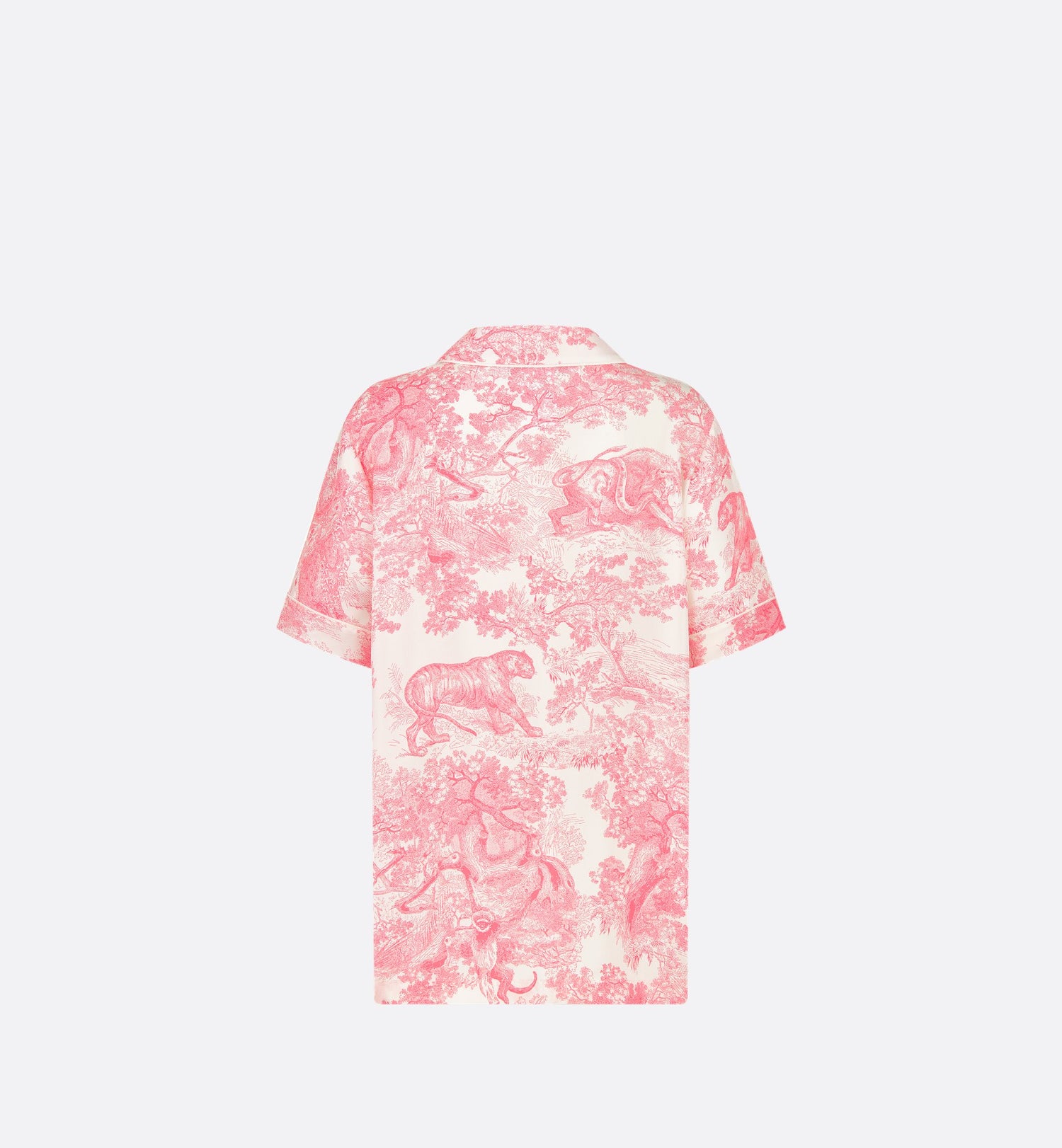 Dioriviera Dior Chez Moi Short-Sleeved Shirt White And Candy Pink Silk Twill With Toile De Jouy Sauvage Motif