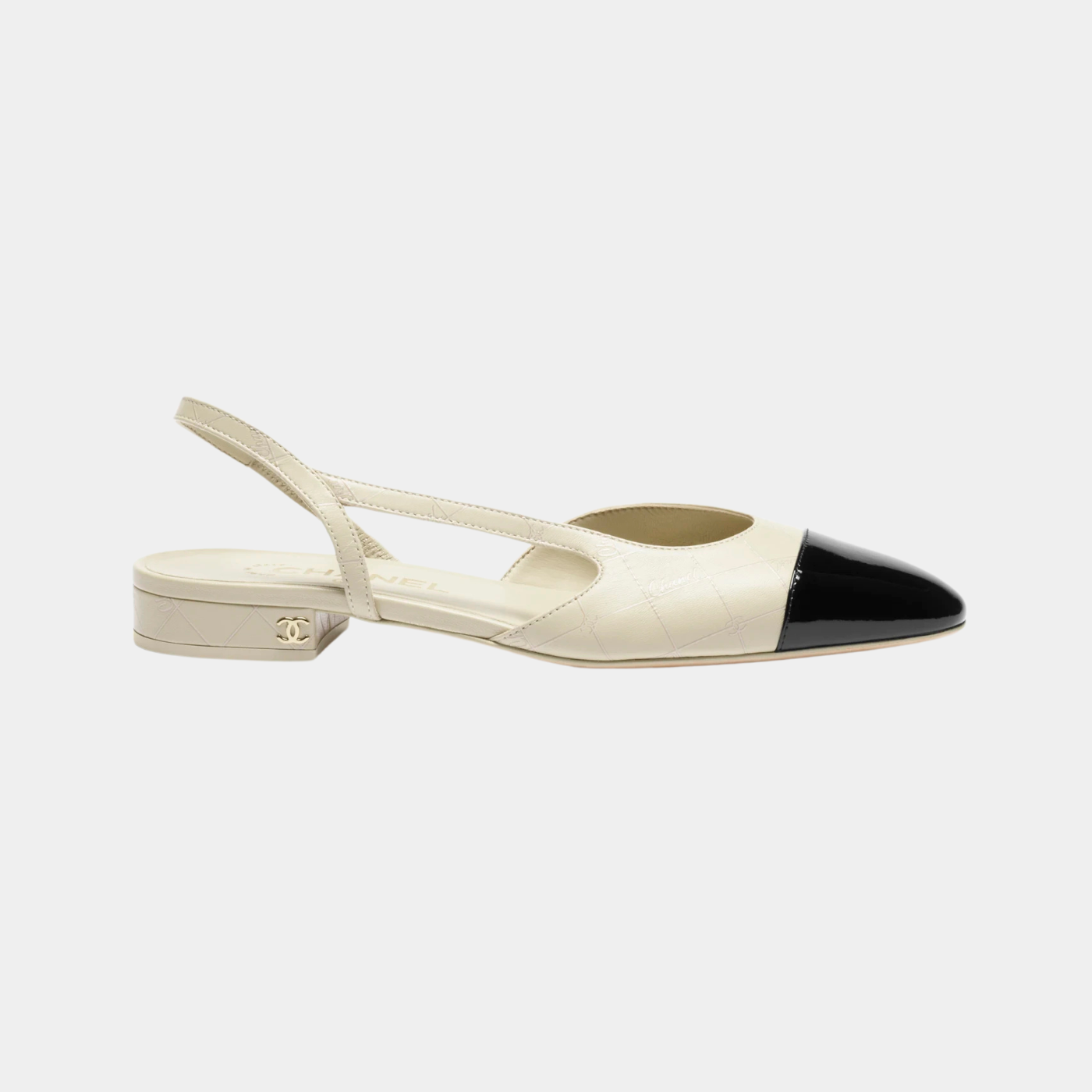 Low Slingback -  Printed Lambskin &amp; Patent Calfskin - Ivory &amp; Black