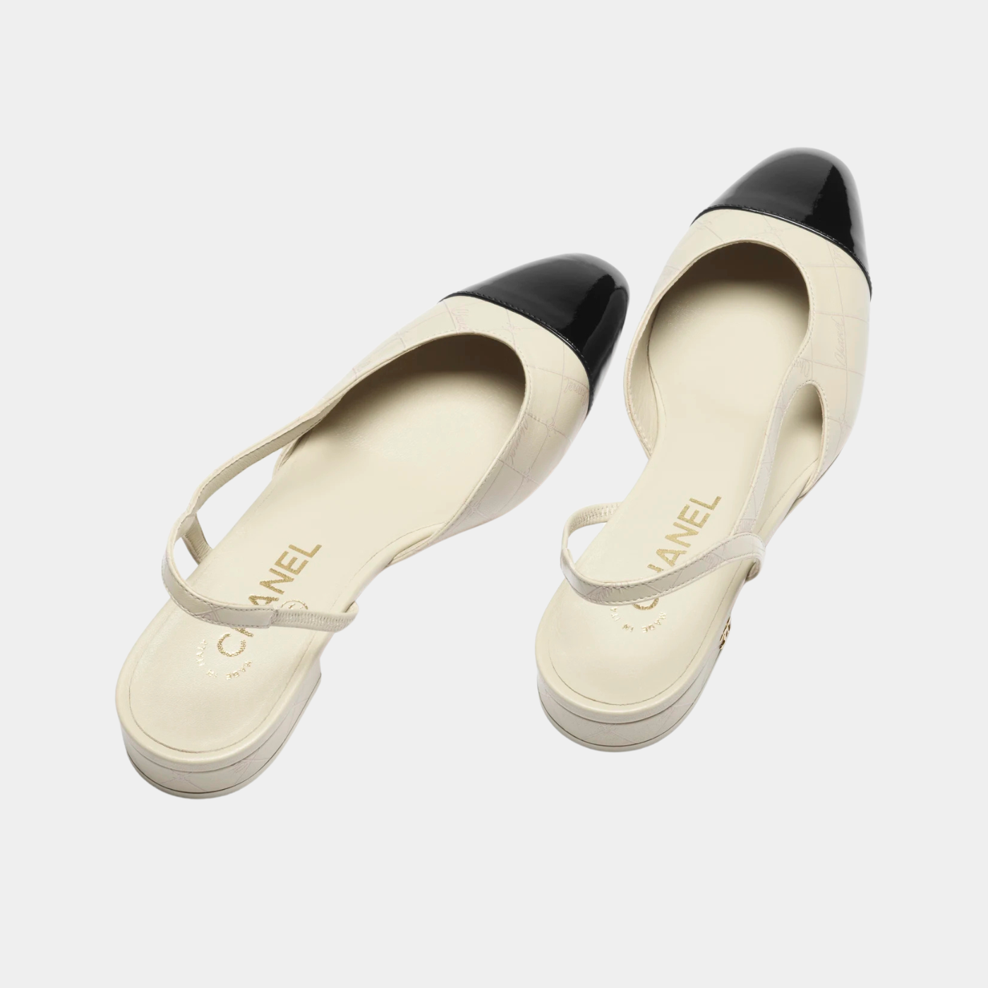 Low Slingback -  Printed Lambskin &amp; Patent Calfskin - Ivory &amp; Black