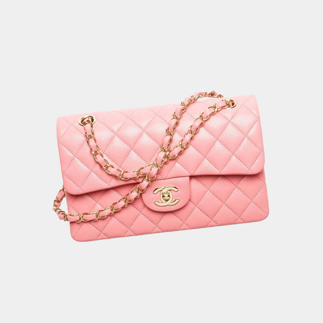 SMALL CLASSIC HANDBAG -GRAINED SHINY CALFSKIN &amp; GOLD-TONE METALCORAL PINK