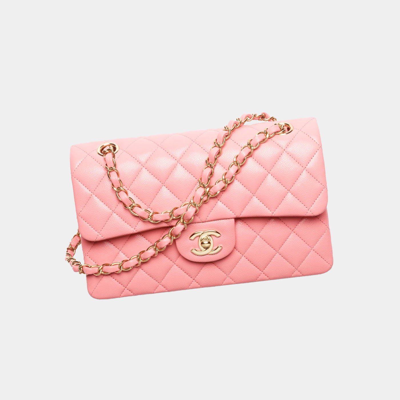 SMALL CLASSIC HANDBAG -GRAINED SHINY CALFSKIN &amp; GOLD-TONE METALCORAL PINK