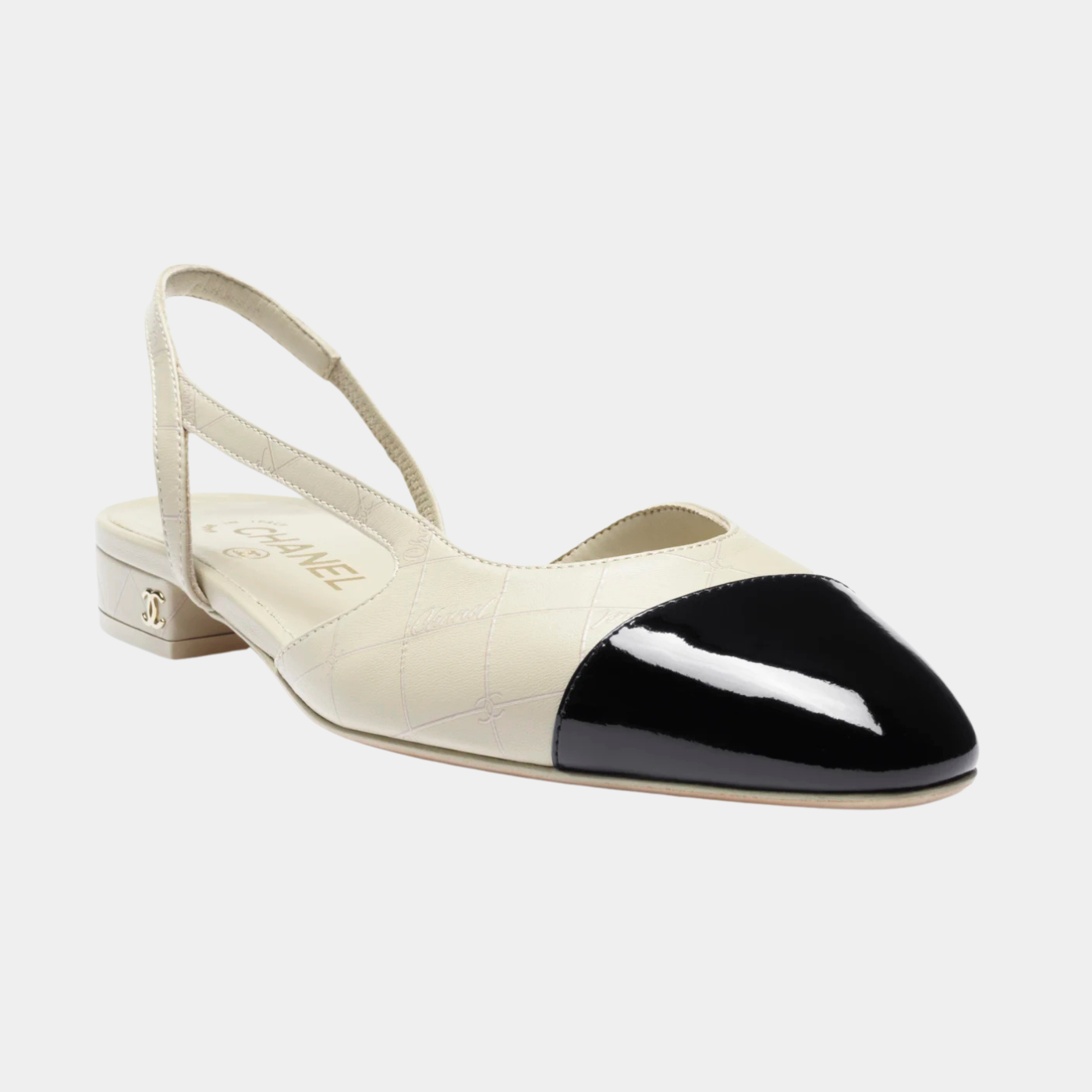 Low Slingback Printed Lambskin And Patent Calfskin Ivory And Black