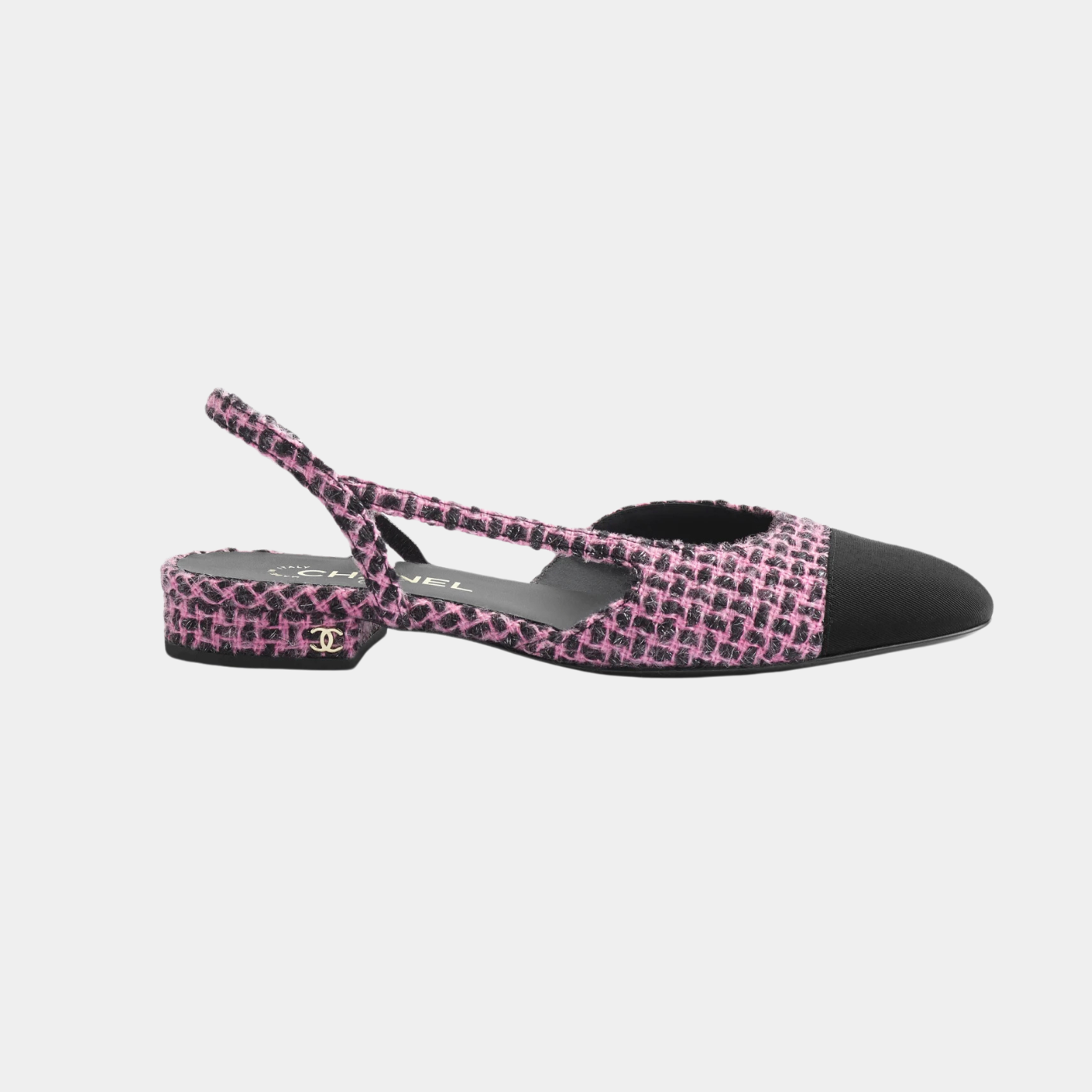 Low Slingback -  Glittered Wool and Mohair Tweed &amp; Grosgrain - Pink &amp; Black