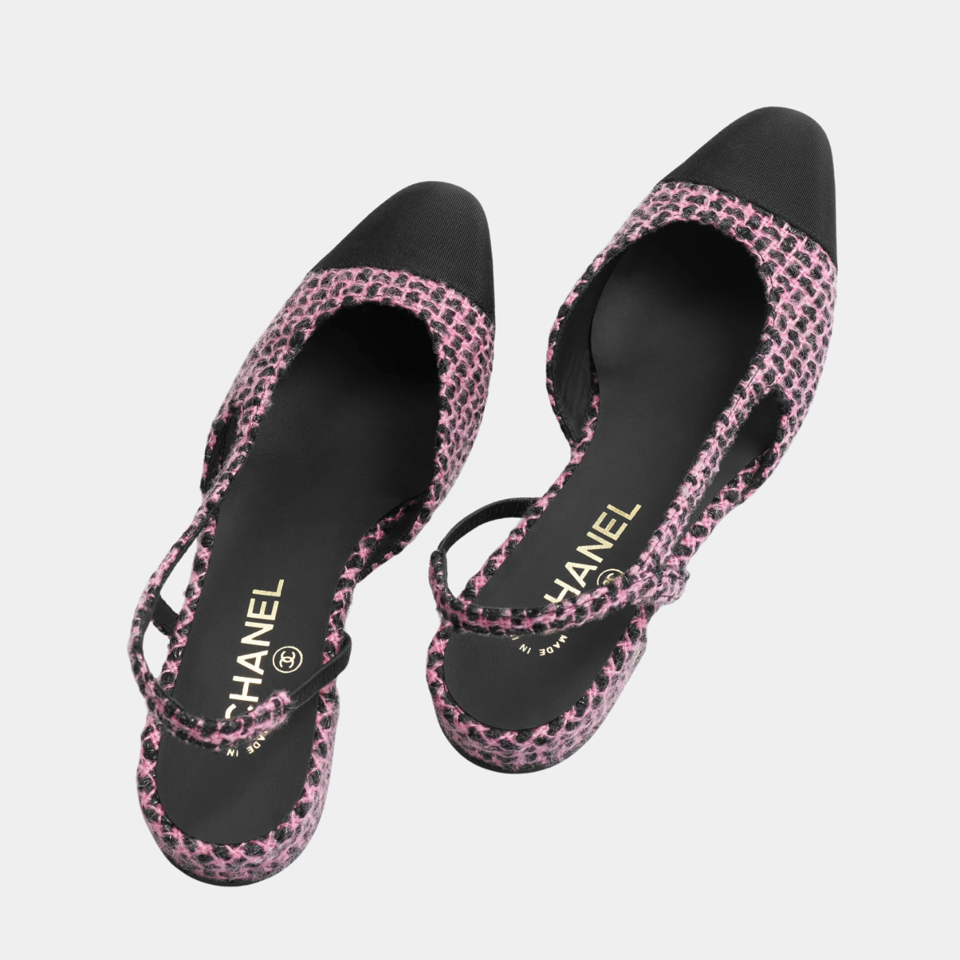 Low Slingback -  Glittered Wool and Mohair Tweed &amp; Grosgrain - Pink &amp; Black