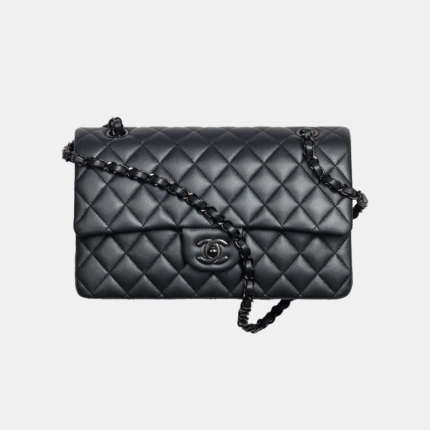 CLASSIC HANDBAG - Pearly lambskin &amp; Black-tone Metal Black