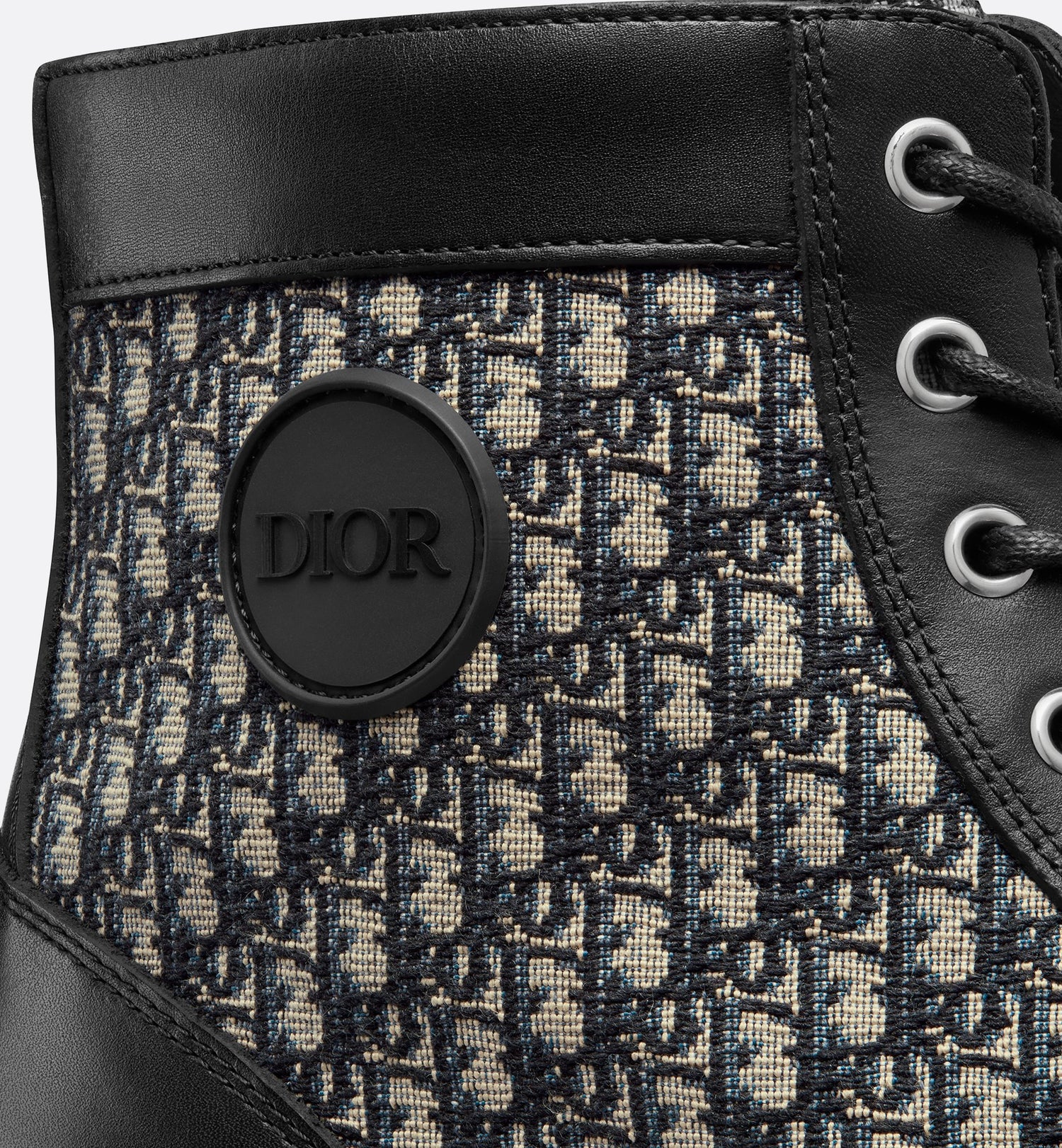 Dior Explorer Ankle Boot Black Smooth Calfskin And Beige And Black Dior Oblique Jacquard