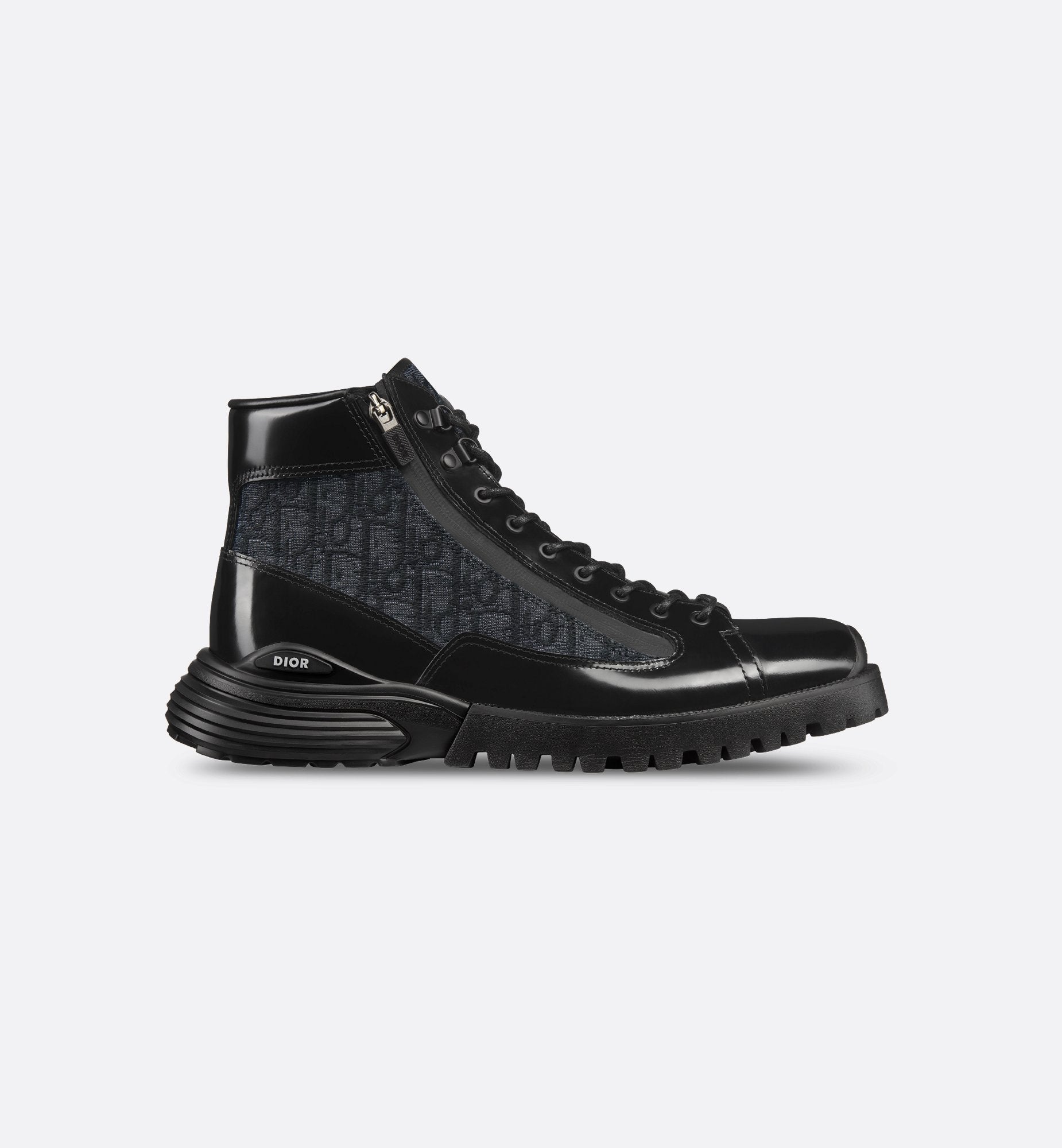 Dior Combat Ankle Boot Black Polished Calfskin And Dior Oblique Jacquard