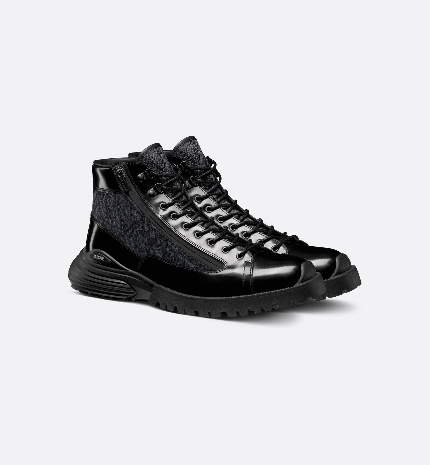 Dior Combat Ankle Boot Black Polished Calfskin And Dior Oblique Jacquard