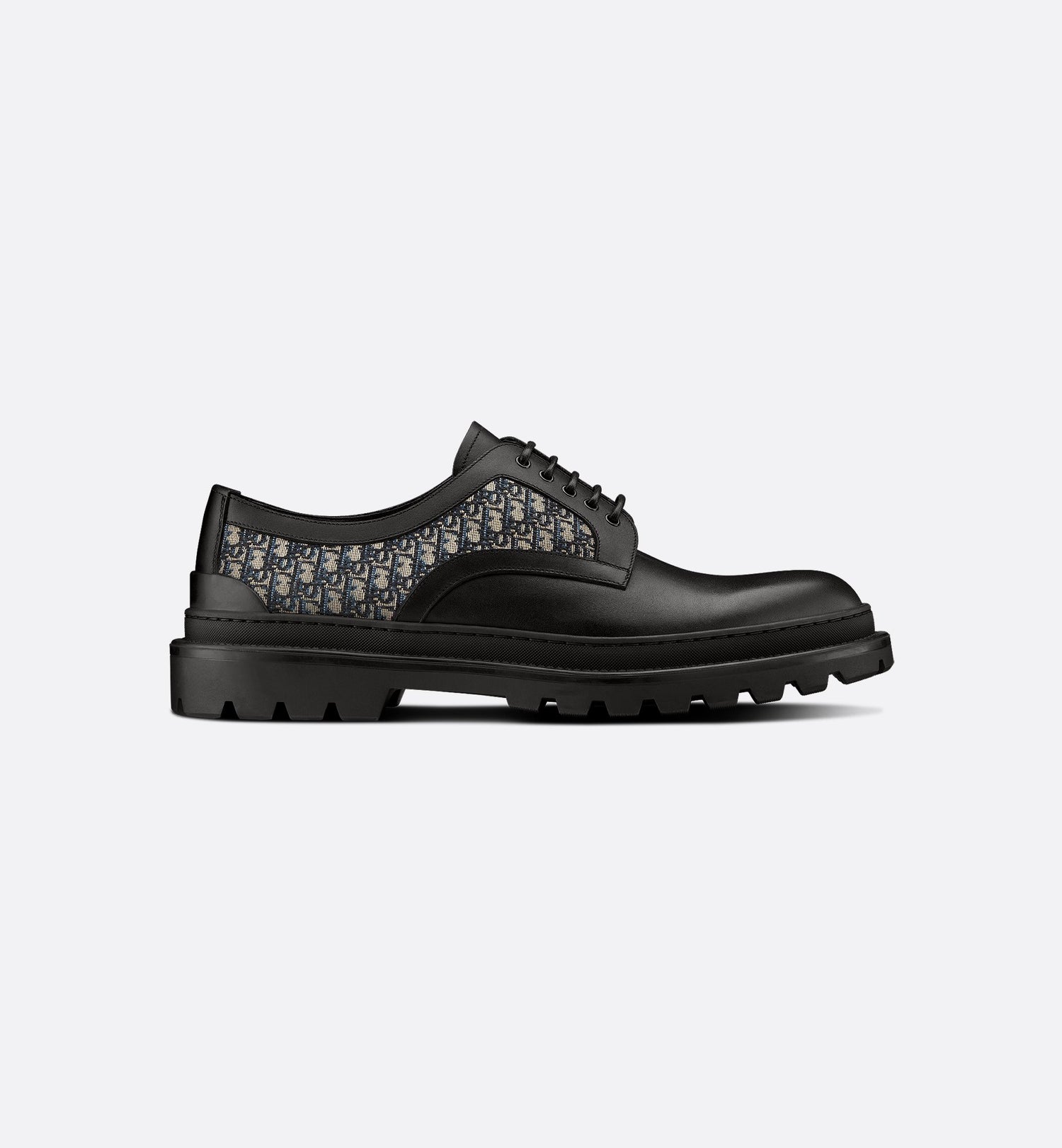 Dior Explorer Derby Shoe Black Smooth Calfskin And Beige And Black Dior Oblique Jacquard