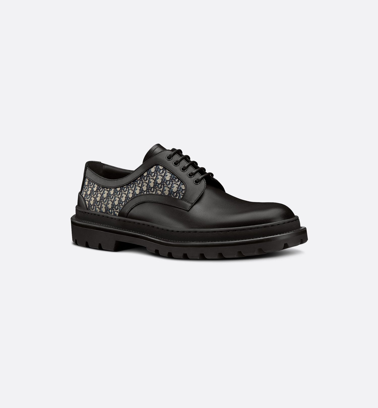 Dior Explorer Derby Shoe Black Smooth Calfskin And Beige And Black Dior Oblique Jacquard