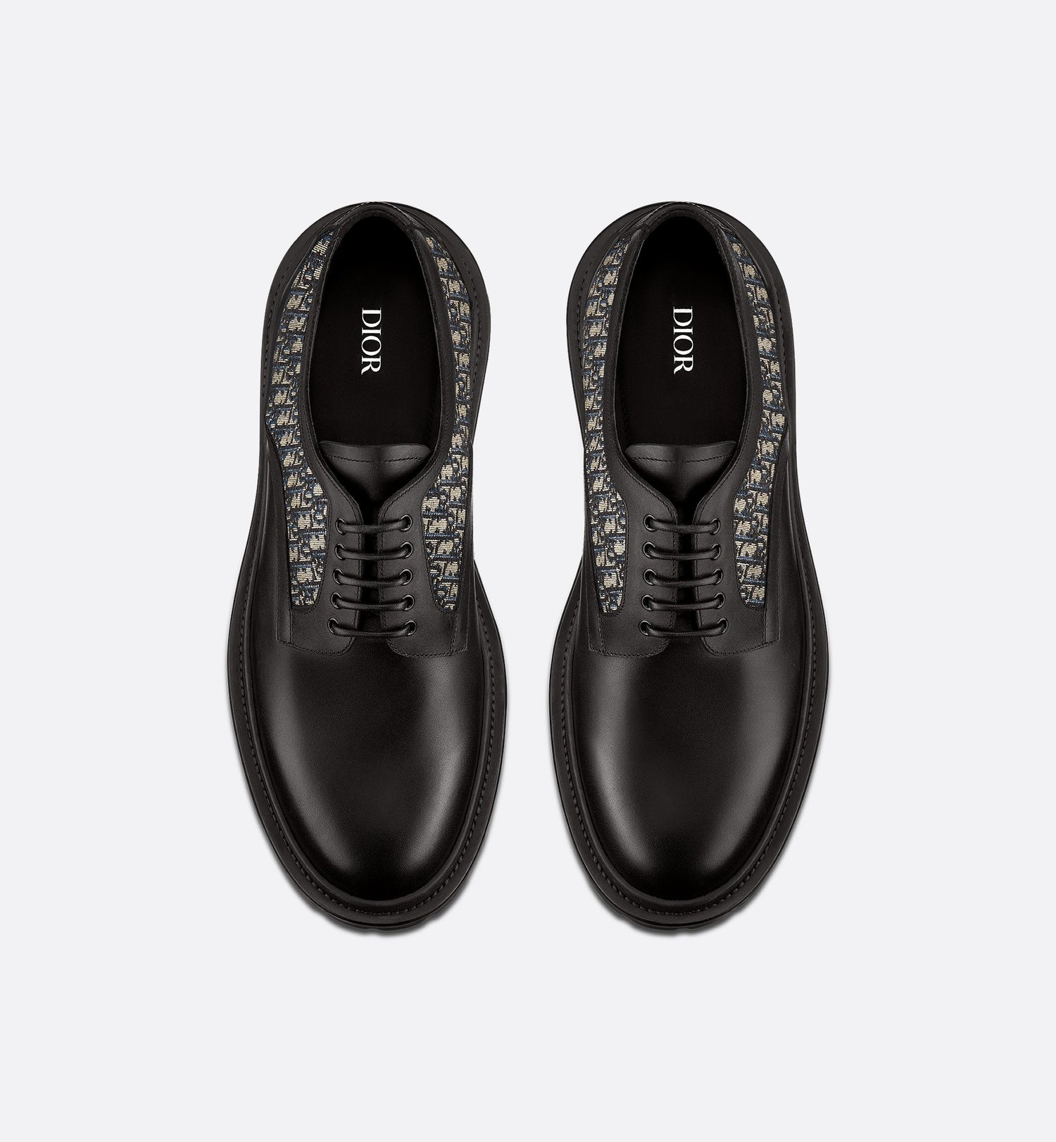 Dior Explorer Derby Shoe Black Smooth Calfskin And Beige And Black Dior Oblique Jacquard