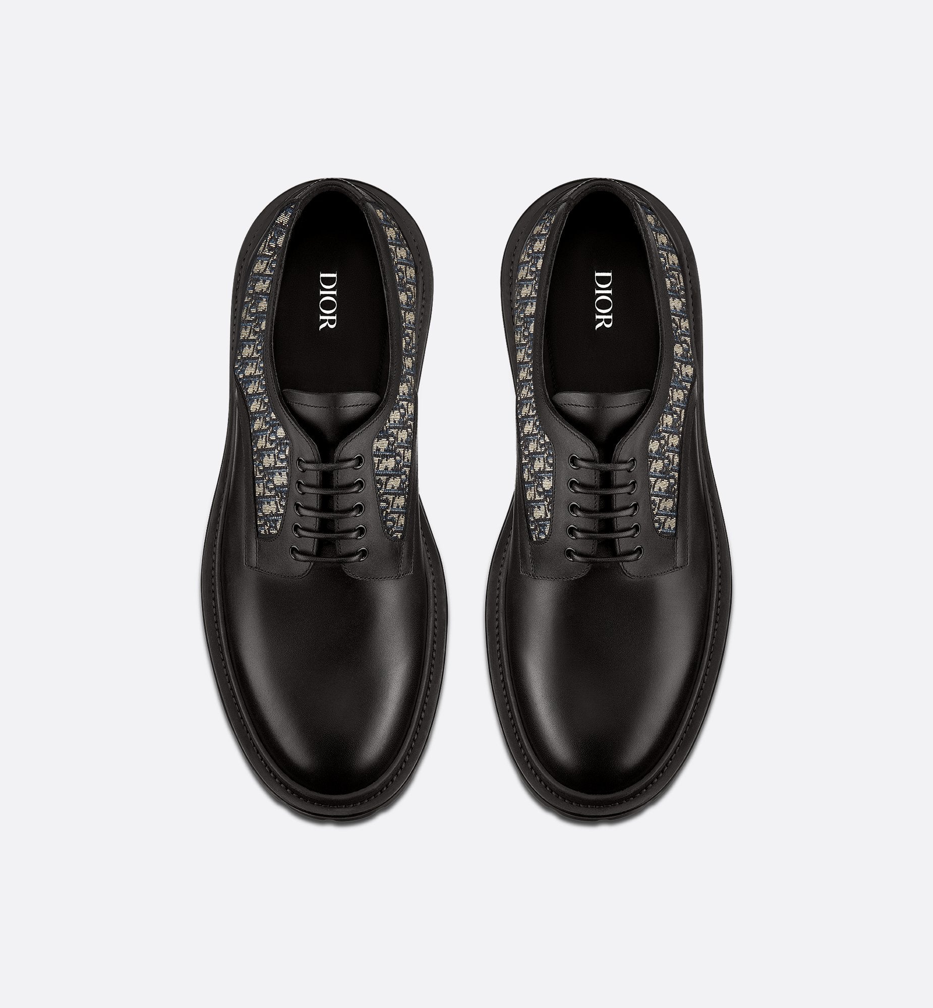 Dior Explorer Derby Shoe Black Smooth Calfskin And Beige And Black Dior Oblique Jacquard