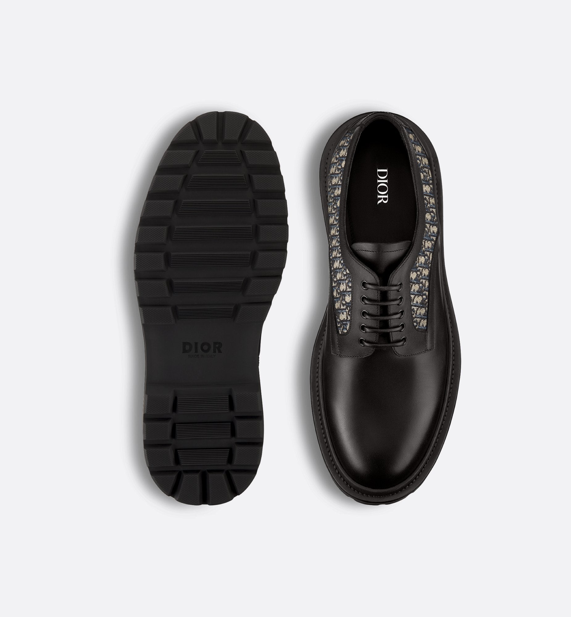 Dior Explorer Derby Shoe Black Smooth Calfskin And Beige And Black Dior Oblique Jacquard