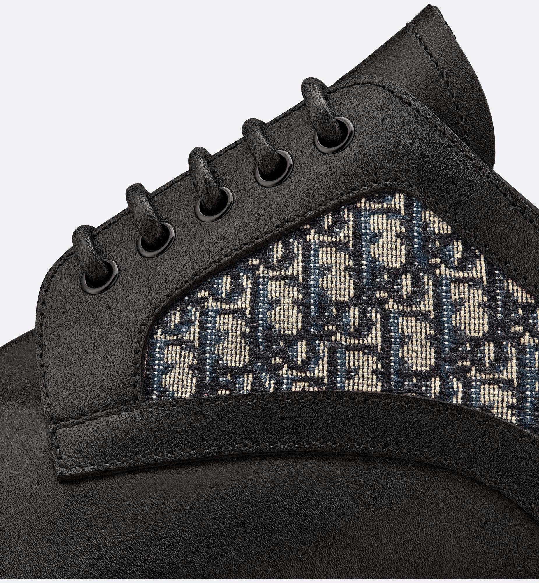 Dior Explorer Derby Shoe Black Smooth Calfskin And Beige And Black Dior Oblique Jacquard