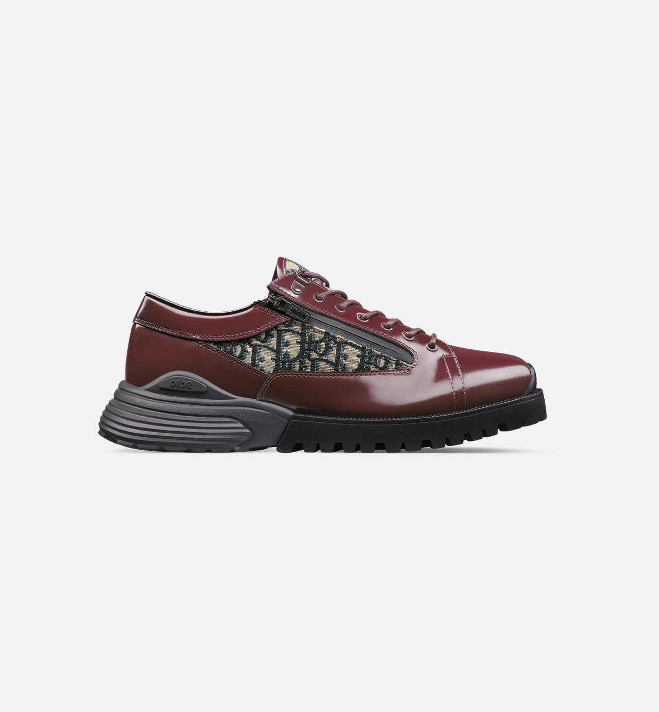 Combat Derby Shoe Burgundy Polished Calfskin With Beige And Black Dior Oblique Jacquard