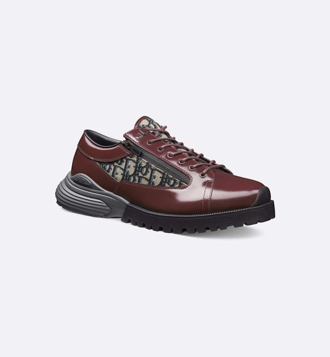 Dior Combat Derby Shoe Burgundy Polished Calfskin With Beige And Black Dior Oblique Jacquard