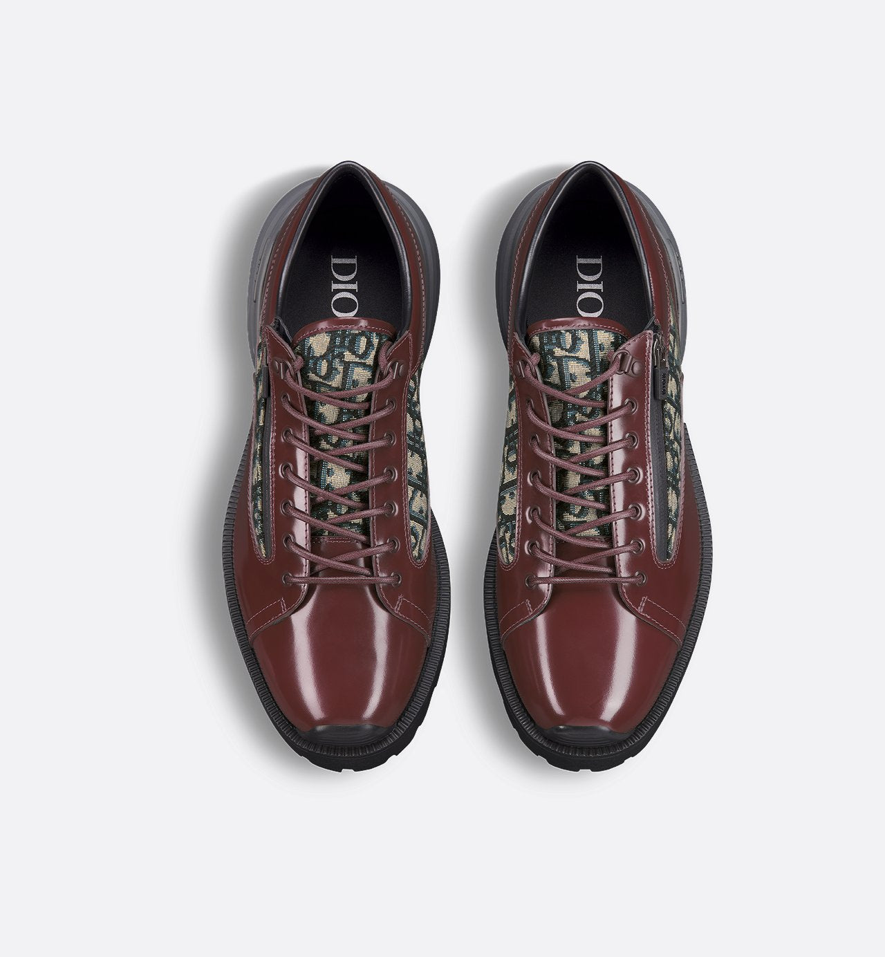 Dior Combat Derby Shoe Burgundy Polished Calfskin With Beige And Black Dior Oblique Jacquard