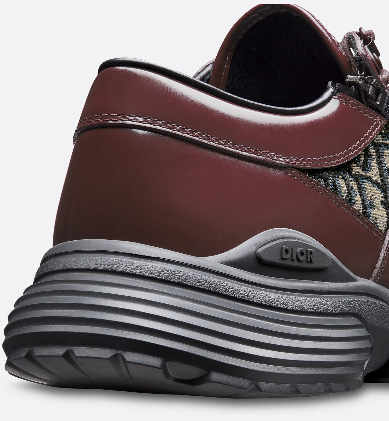 Dior Combat Derby Shoe Burgundy Polished Calfskin With Beige And Black Dior Oblique Jacquard