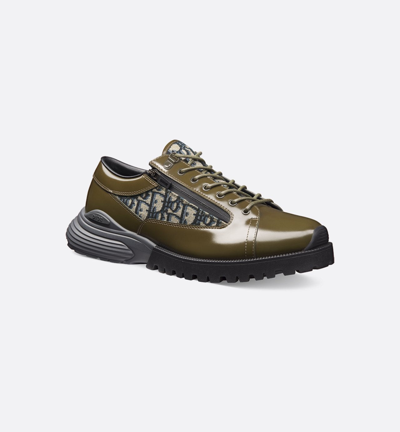 Combat Derby Shoe Khaki Polished Calfskin With Beige And Black Dior Oblique Jacquard