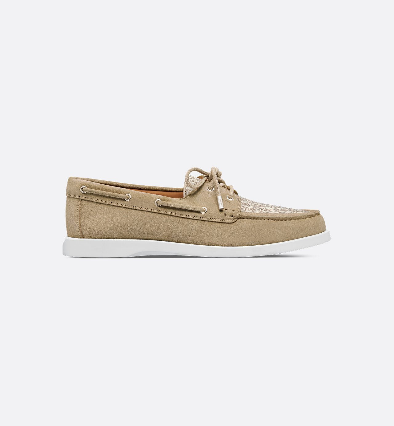 Dior Granville Boat Shoe Beige Suede And Beige Dior Oblique Jacquard