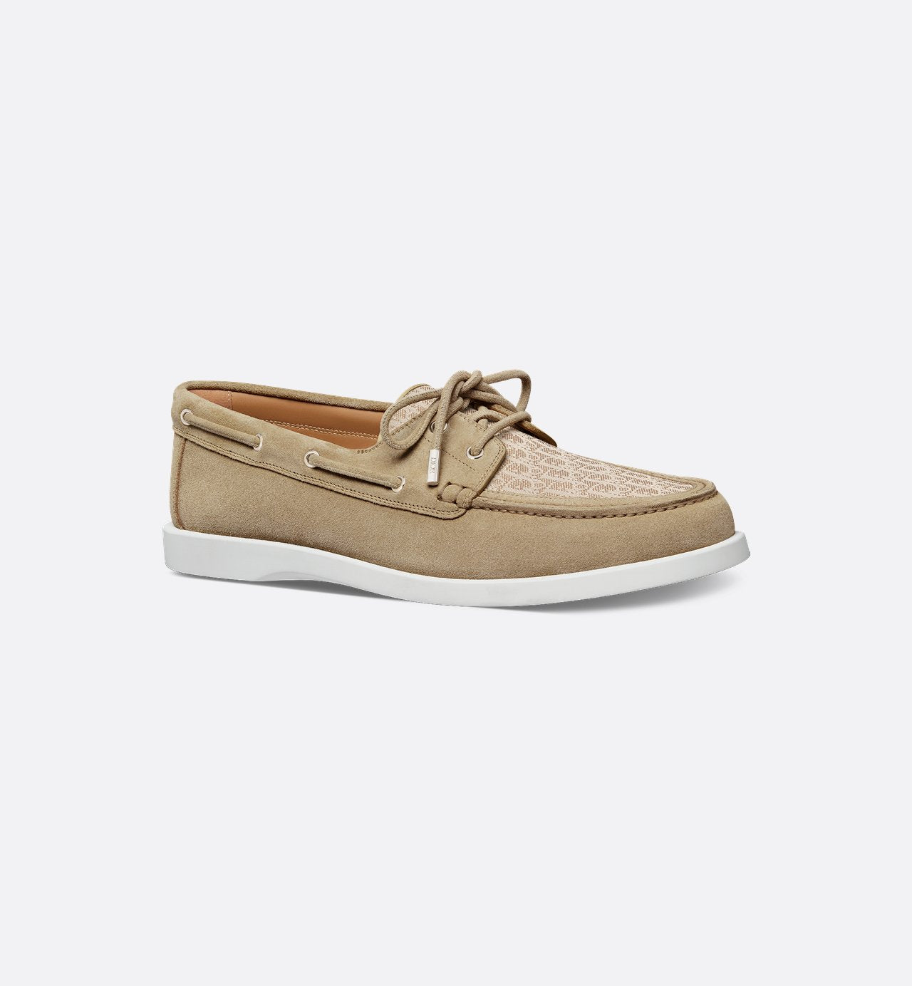 Dior Granville Boat Shoe Beige Suede And Beige Dior Oblique Jacquard