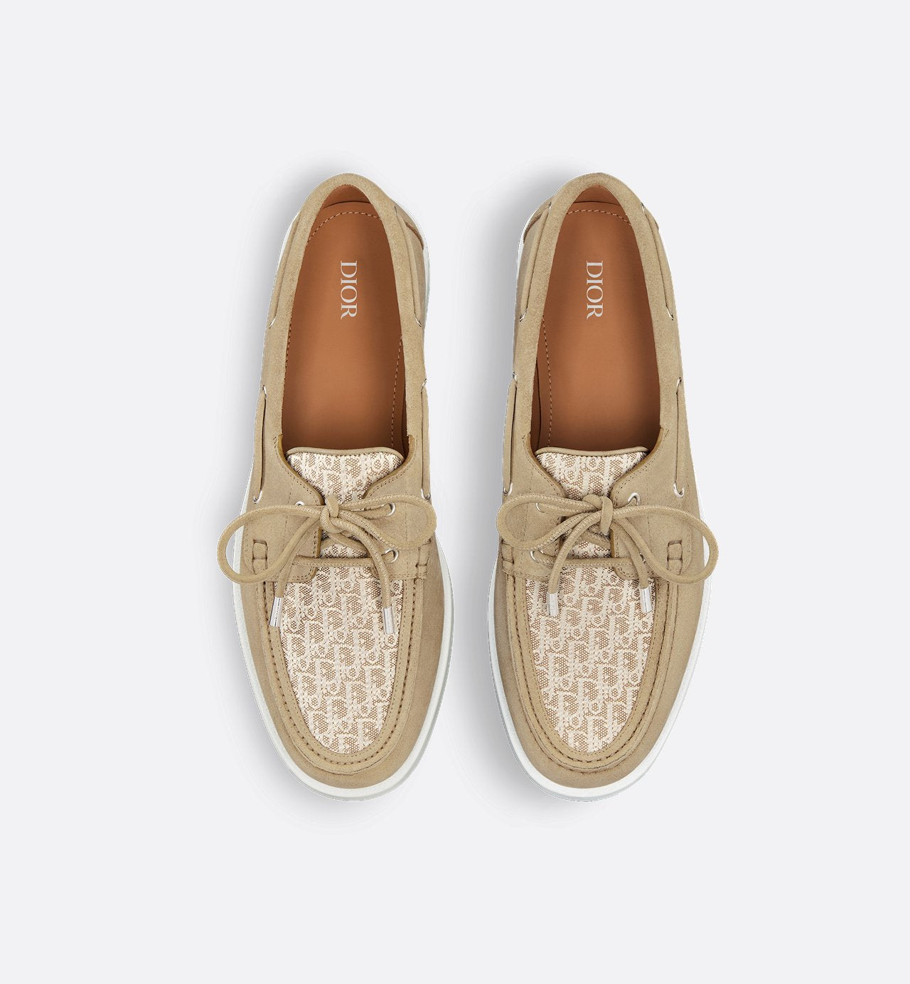 Dior Granville Boat Shoe Beige Suede And Beige Dior Oblique Jacquard