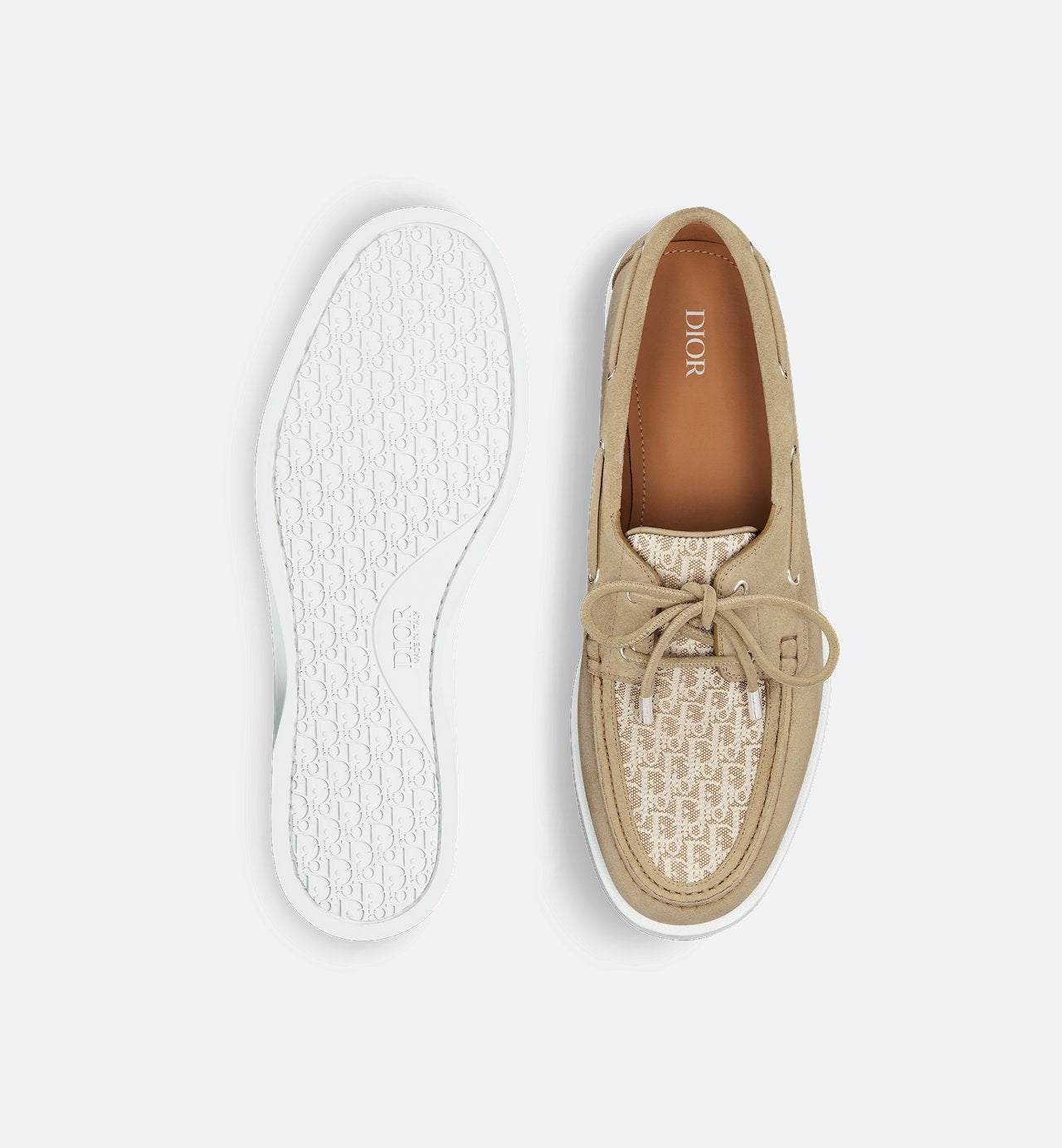 Granville Boat Shoe Beige Suede And Beige Dior Oblique Jacquard