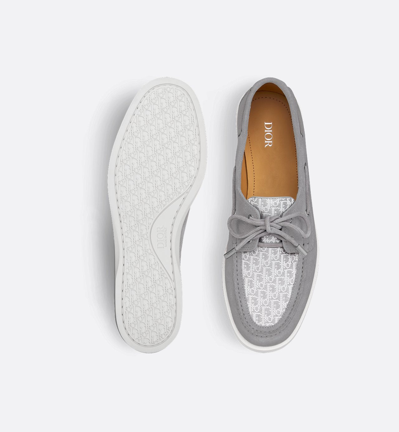 Dior Granville Boat Shoe Dior Gray Suede And Dior Oblique Jacquard