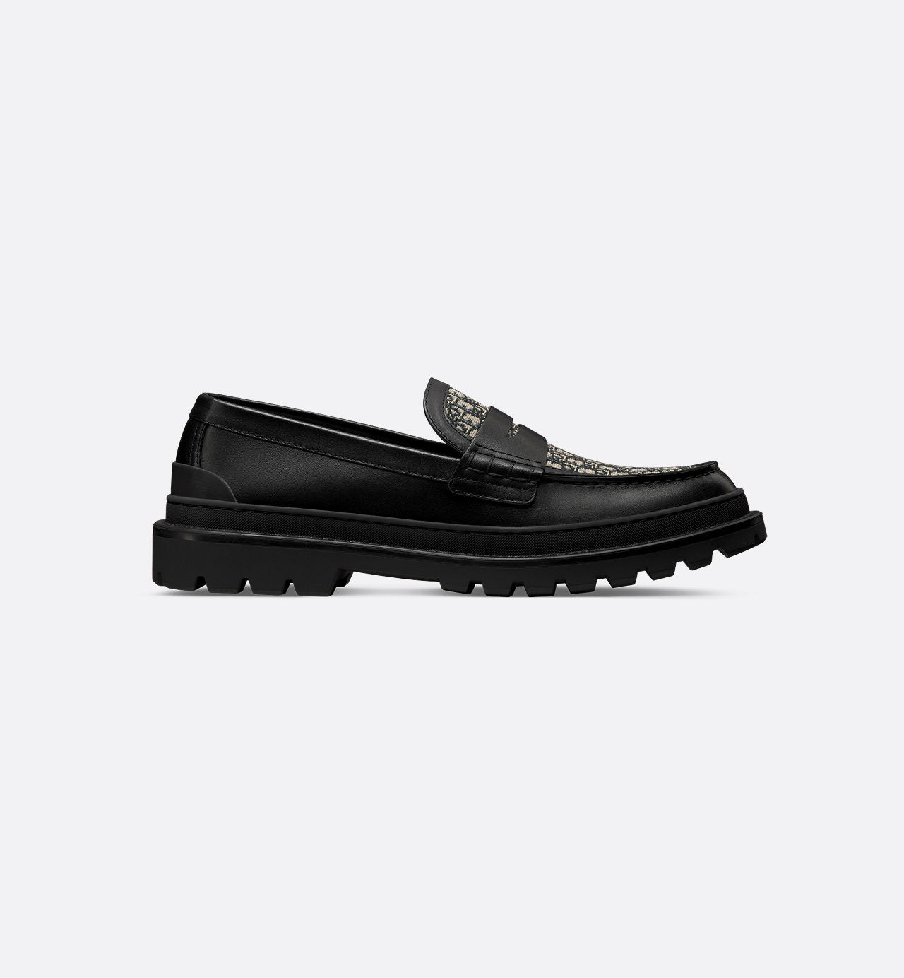 Dior Explorer Loafer Black Smooth Calfskin And Beige And Black Dior Oblique Jacquard