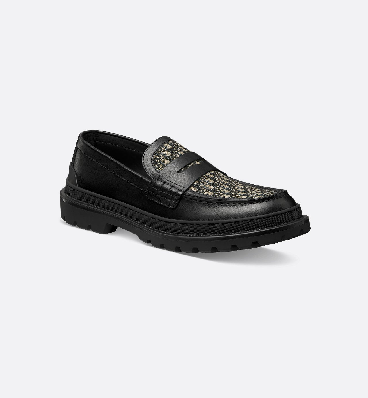 Dior Explorer Loafer Black Smooth Calfskin And Beige And Black Dior Oblique Jacquard