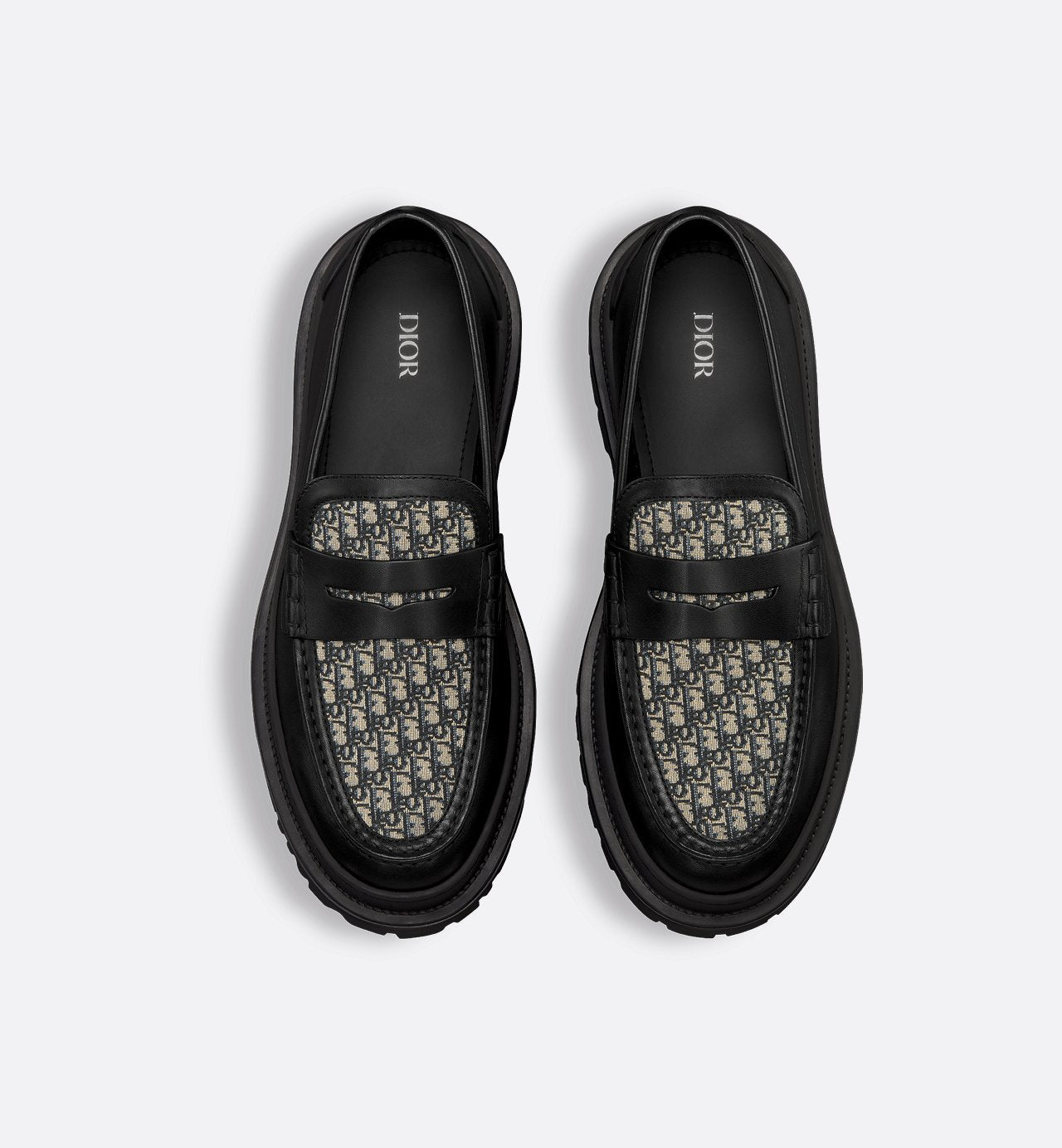 Dior Explorer Loafer Black Smooth Calfskin And Beige And Black Dior Oblique Jacquard