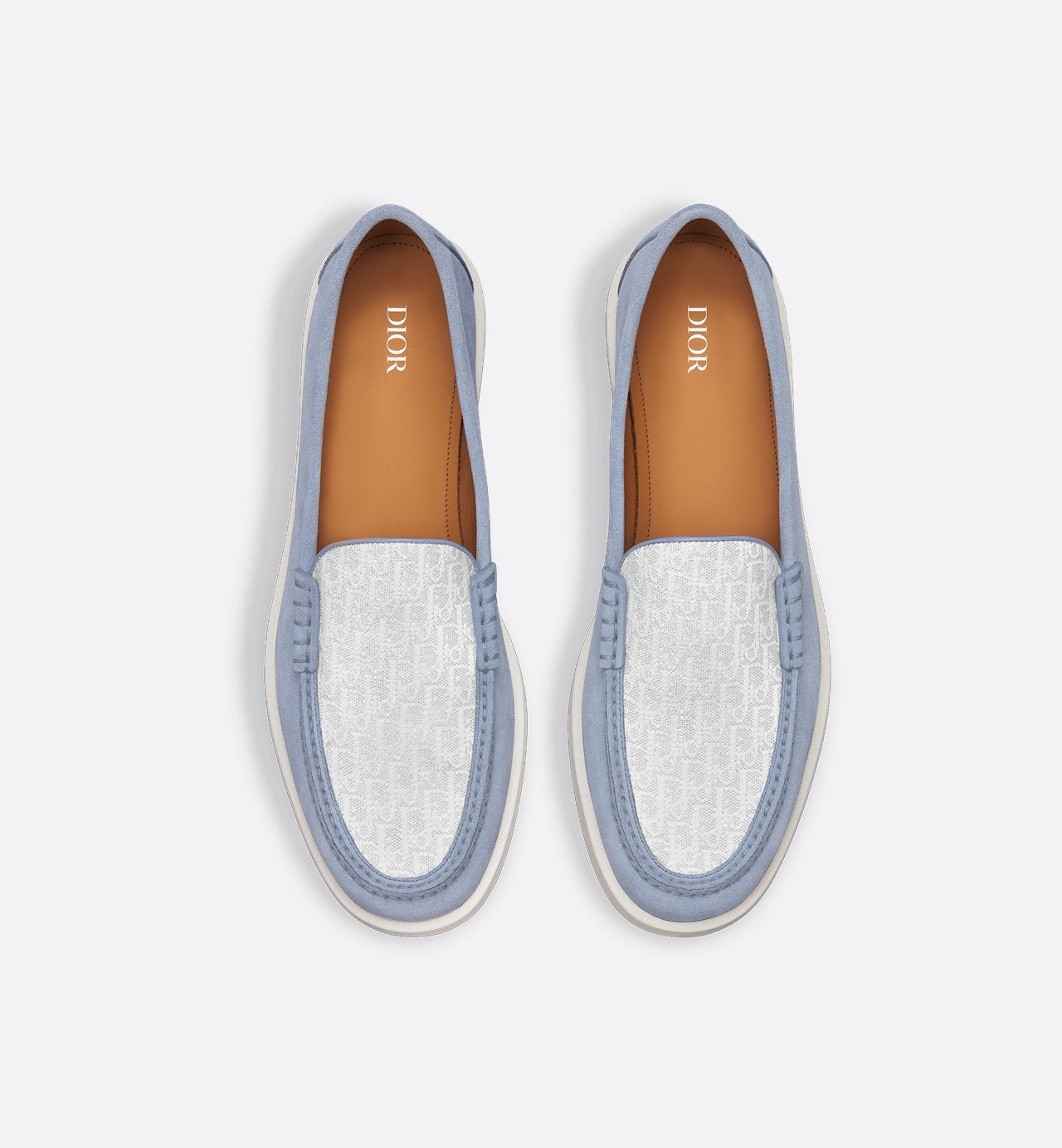 Dior Granville Loafer Blue Suede With Gray And White Dior Oblique Jacquard