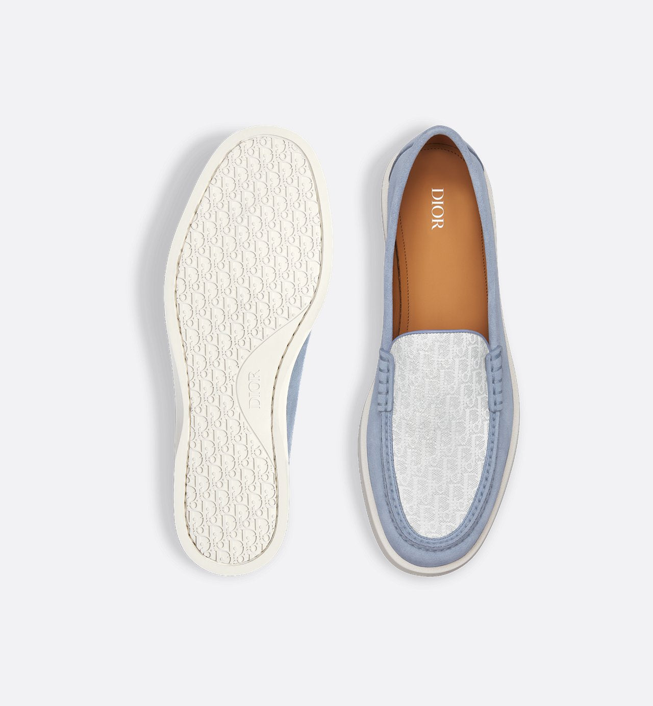 Dior Granville Loafer Blue Suede With Gray And White Dior Oblique Jacquard