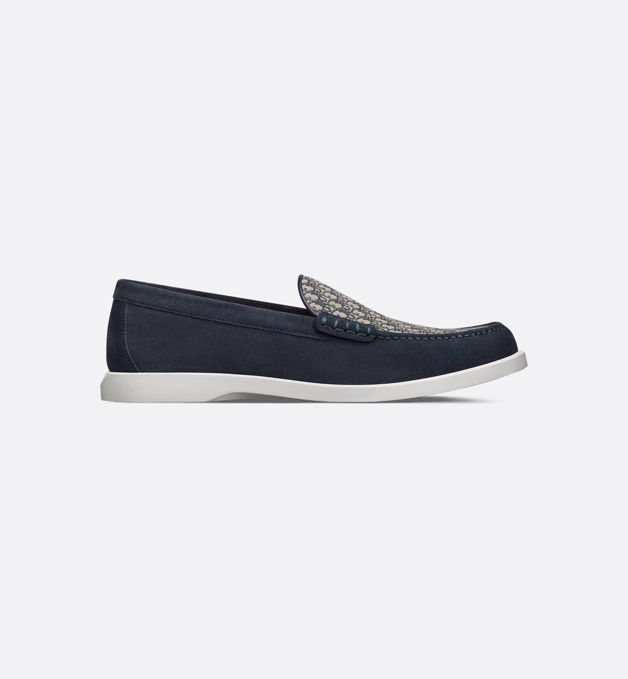 Dior Granville Loafer Navy Blue Suede With Beige And Black Dior Oblique Jacquard