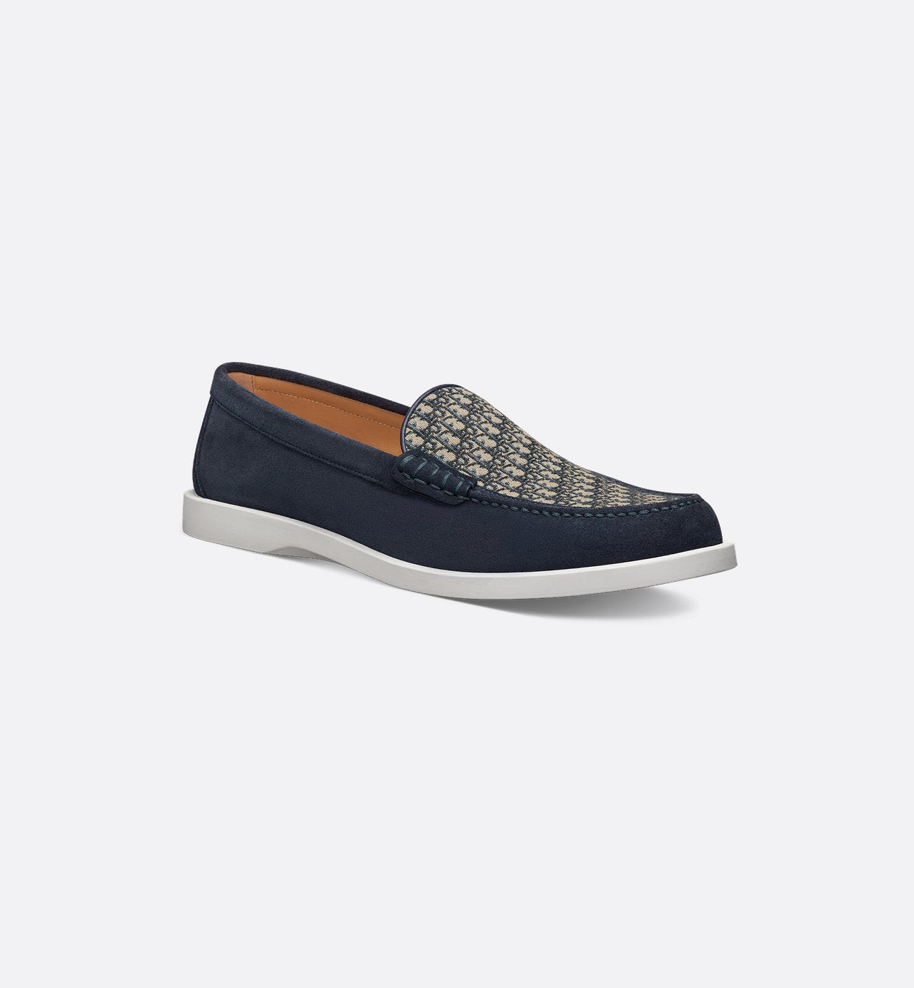 Dior Granville Loafer Navy Blue Suede With Beige And Black Dior Oblique Jacquard