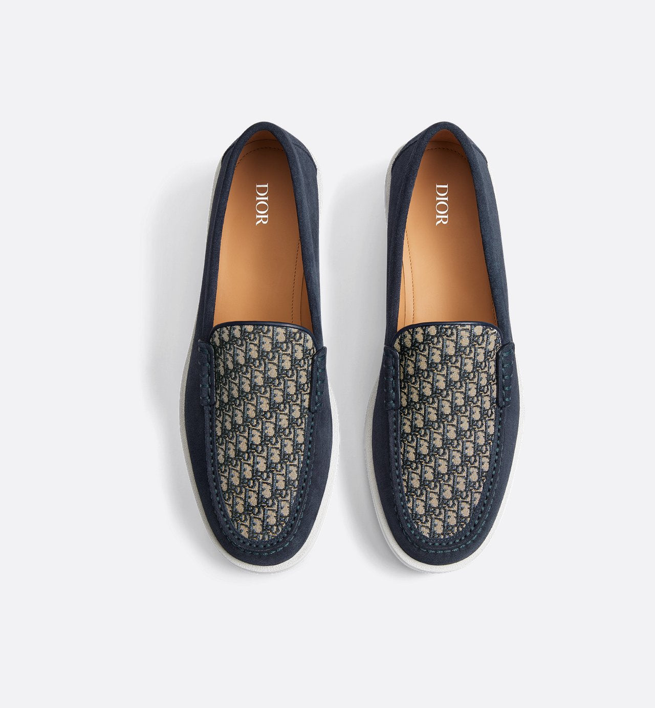 Dior Granville Loafer Navy Blue Suede With Beige And Black Dior Oblique Jacquard