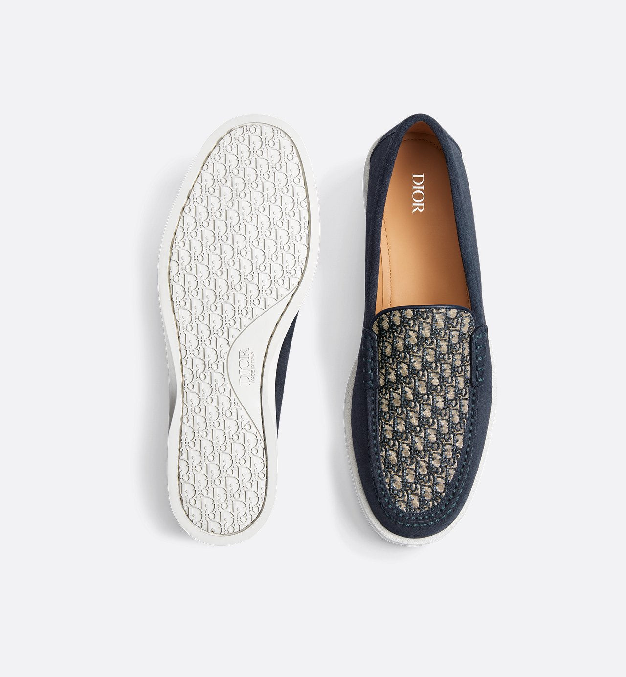 Granville Loafer Navy Blue Suede With Beige And Black Dior Oblique Jacquard