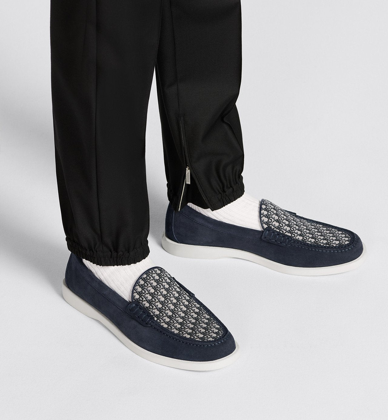 Dior Granville Loafer Navy Blue Suede With Beige And Black Dior Oblique Jacquard