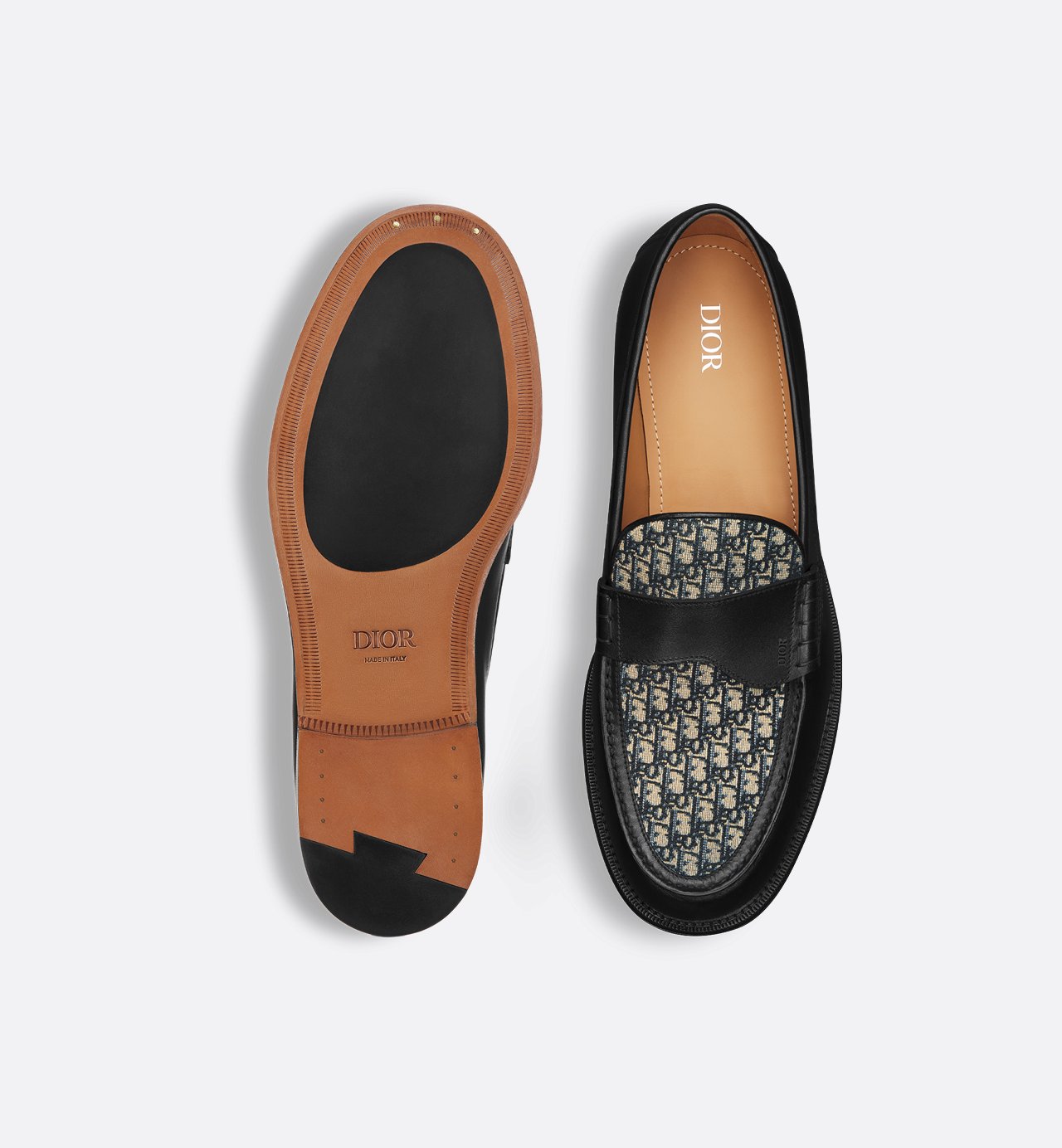 Dior Granville Loafer Black Smooth Calfskin With Beige And Black Dior Oblique Jacquard