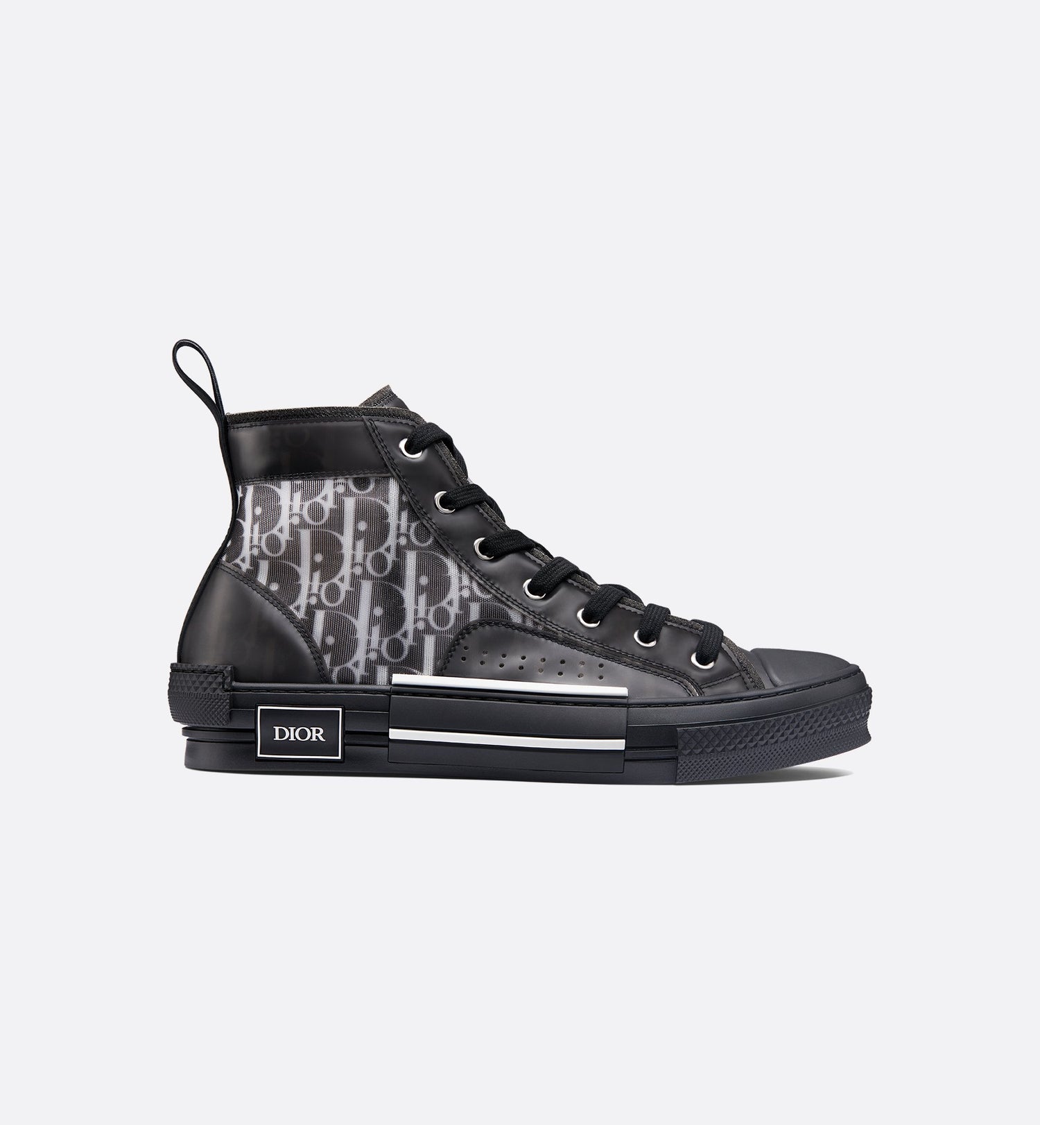 B23 High-Top Sneaker Black And White Dior Oblique Canvas With Black Calfskin