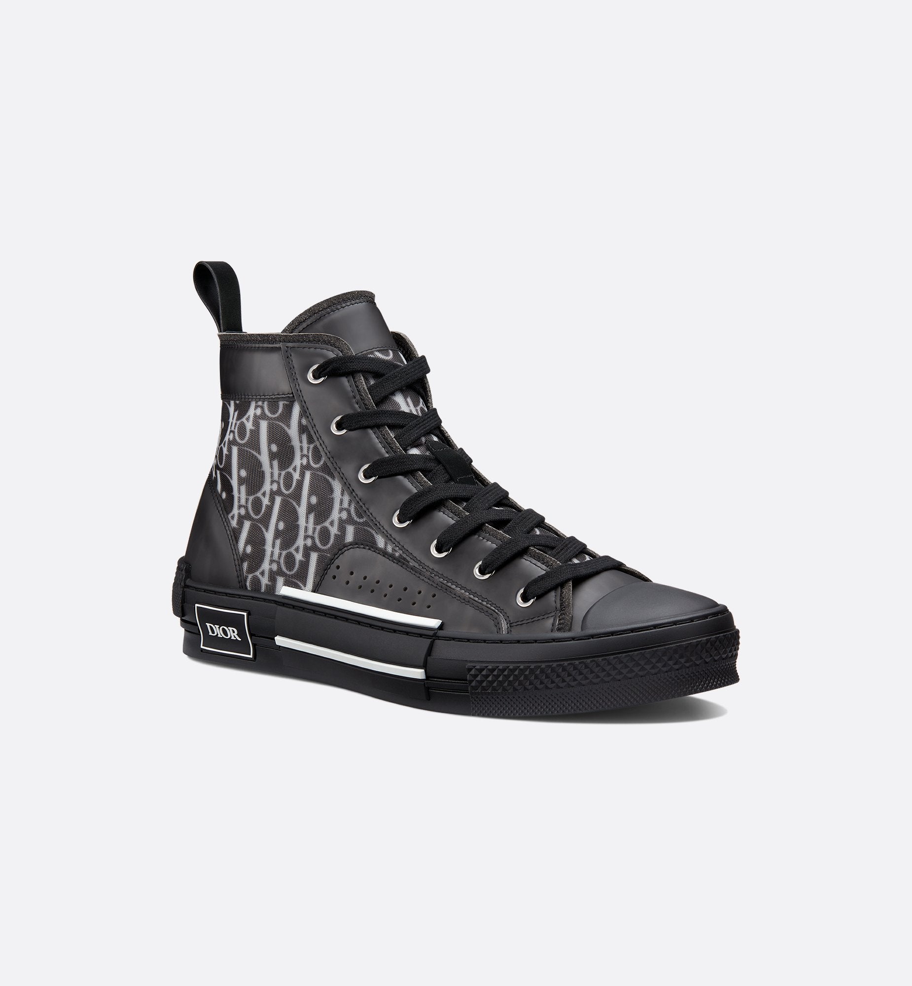 B23 High-Top Sneaker Black And White Dior Oblique Canvas With Black Calfskin