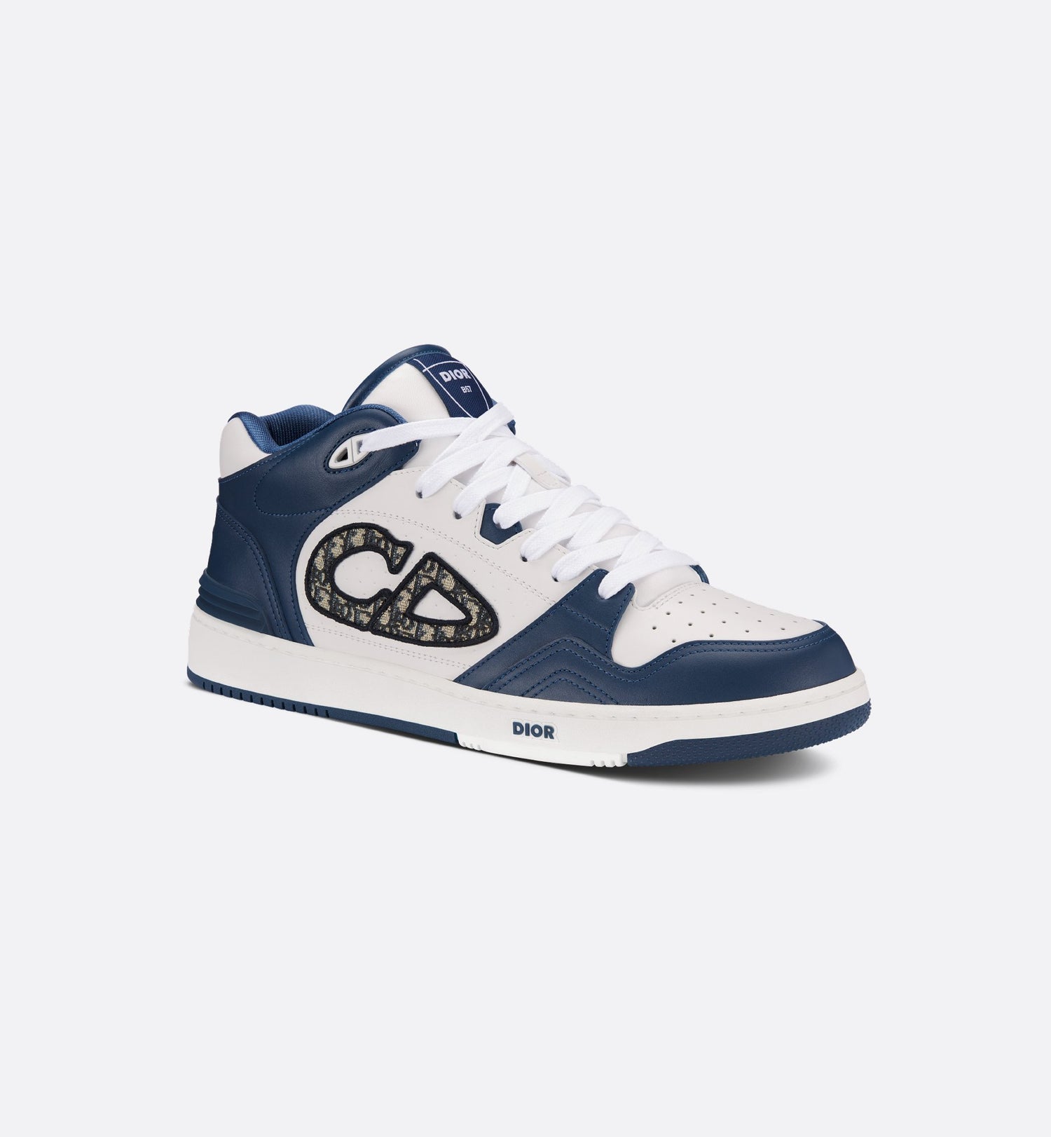 B57 Mid-Top Sneaker Navy Blue And White Smooth Calfskin With Beige And Black Dior Oblique Jacquard