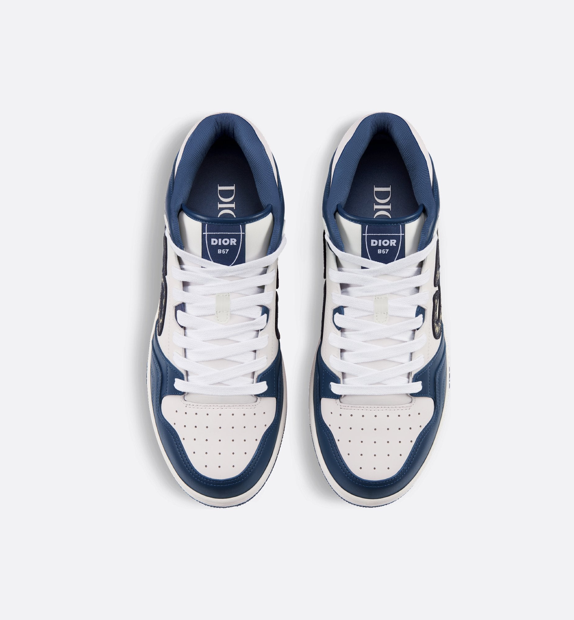 B57 Mid-Top Sneaker Navy Blue And White Smooth Calfskin With Beige And Black Dior Oblique Jacquard