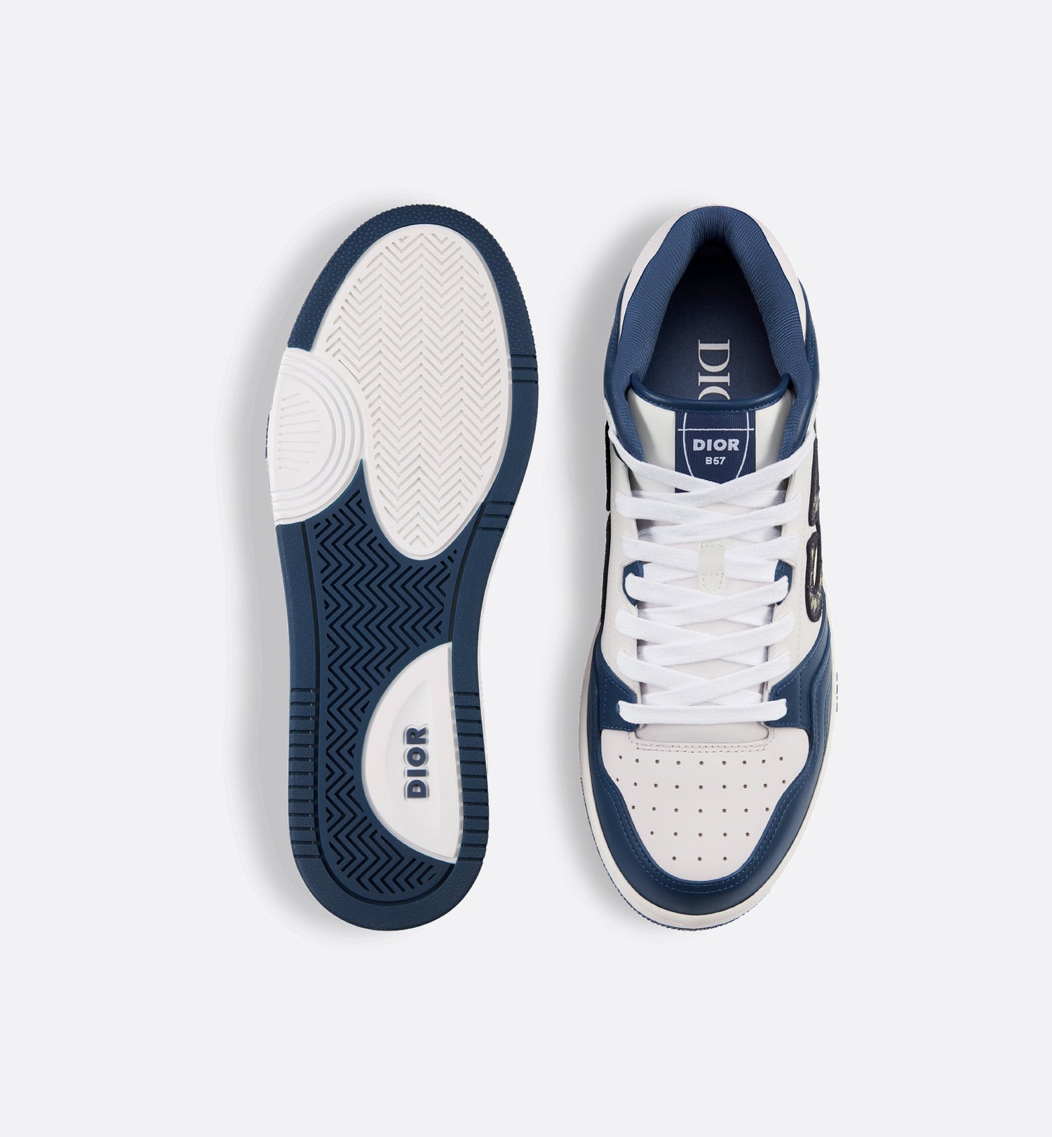 B57 Mid-Top Sneaker Navy Blue And White Smooth Calfskin With Beige And Black Dior Oblique Jacquard